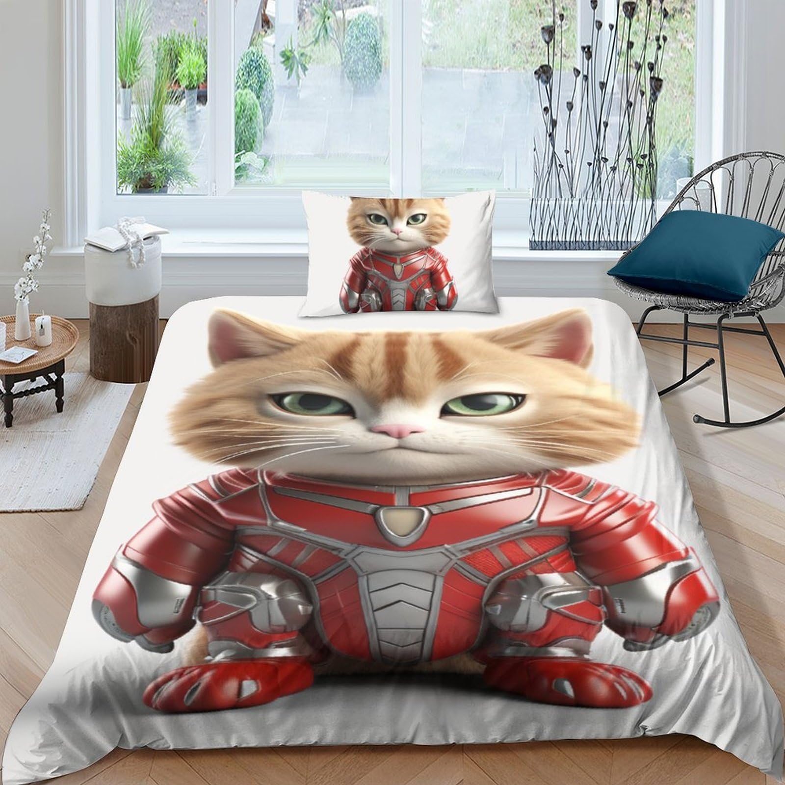 Housse de couette chat 135x200 parure de lit fantastique pour chambre d'ado
