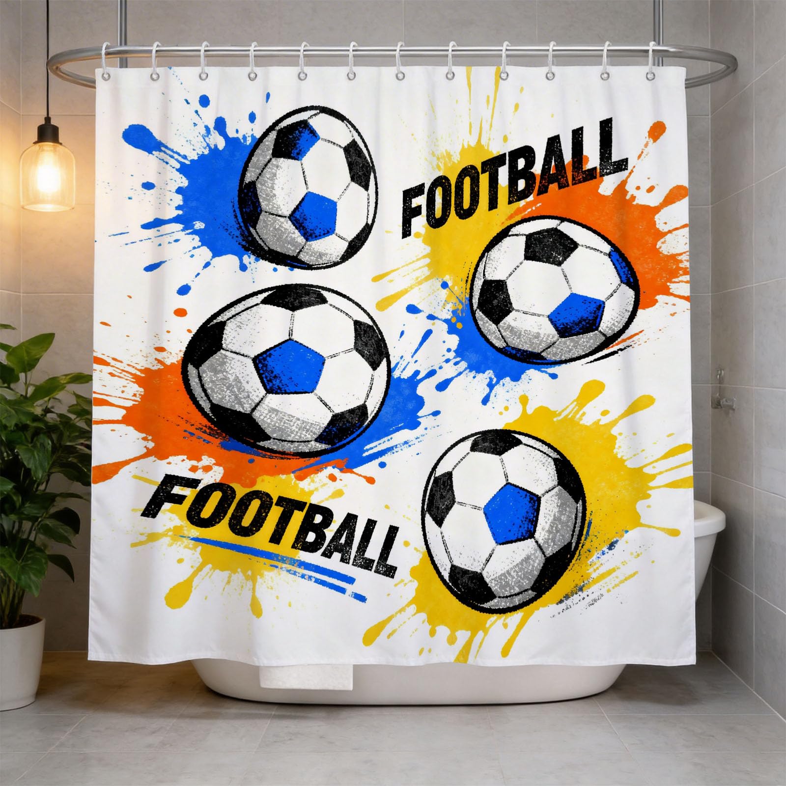 Hongduo 3D Football Shower Curtain for Stalls Bathtubs Cartoon Bathroom Decor Shower Curtain Set Polyester Fabric Waterproof 200x200cm/79X79 Inch with Hooks