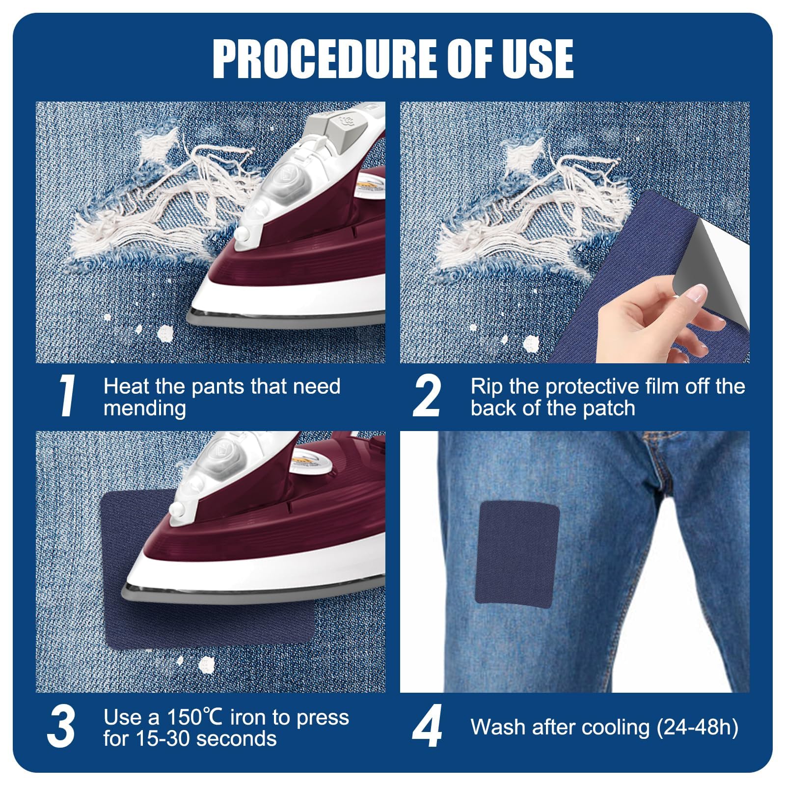 16 Toppe Per Jeans Stirabili - Riparazione Facile E Decorativa, Varie Sfumature Blu, Cotone 100% - Idee Creative Per Jeans