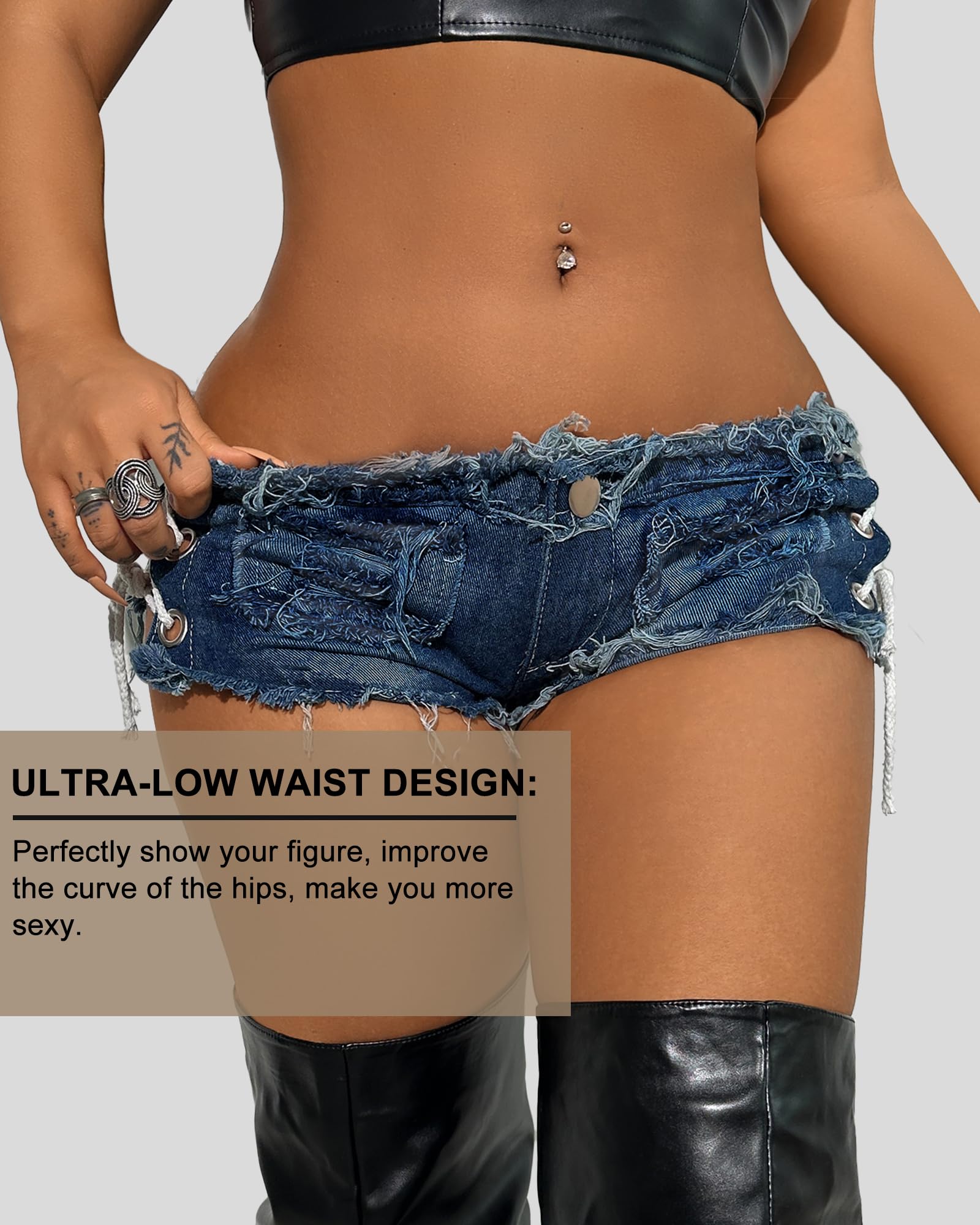 Mini Jean Shorts Cut Off Sexy Jean Shorts Micro Shorts Sexy Short Shorts for Women Lingerie Denim Shorts Hot Pants: Small Dark Blue