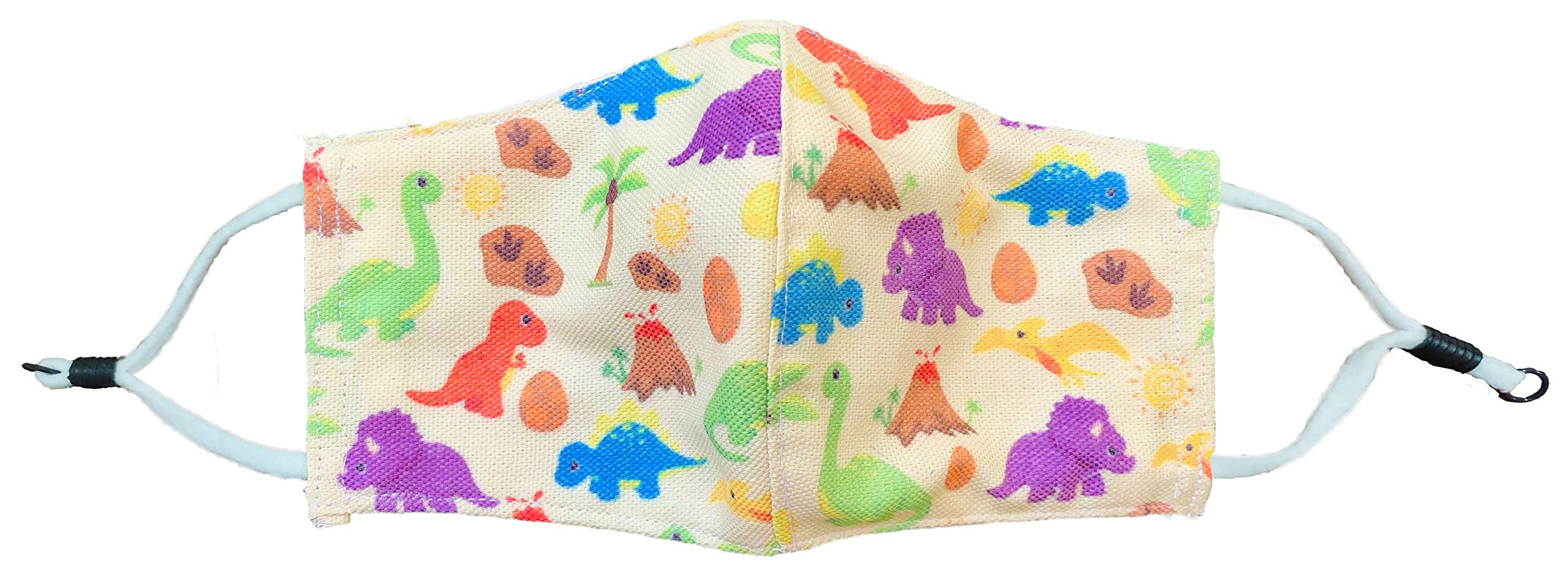 Just for Kix Dinosaur Theme Cotton Face Mask for Kids (2–7 Years) – Reusable Conical Mask with Adjustable Ear Loops, Nose Wire & Filter Pocket | Soft & Breathable Fabric