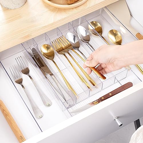 Miniatura 7 de HOMEE Organizador de cajones de cocina expandible para cubiertos y utensilios, organizador de cubiertos de acrílico, organizador de cajones de