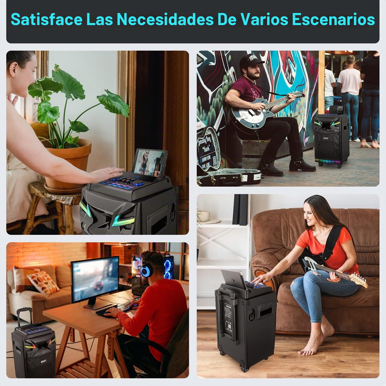 DSP Altavoz Karaoke Portátil, 2 Micrófonos Inalámbricos, Sistema PA 10", Auriculares incluidos, Luz de Fiesta DJ/Efectos de Sonido/Bluetooth/Luces DJ/FM/USB-C GTSK10-1