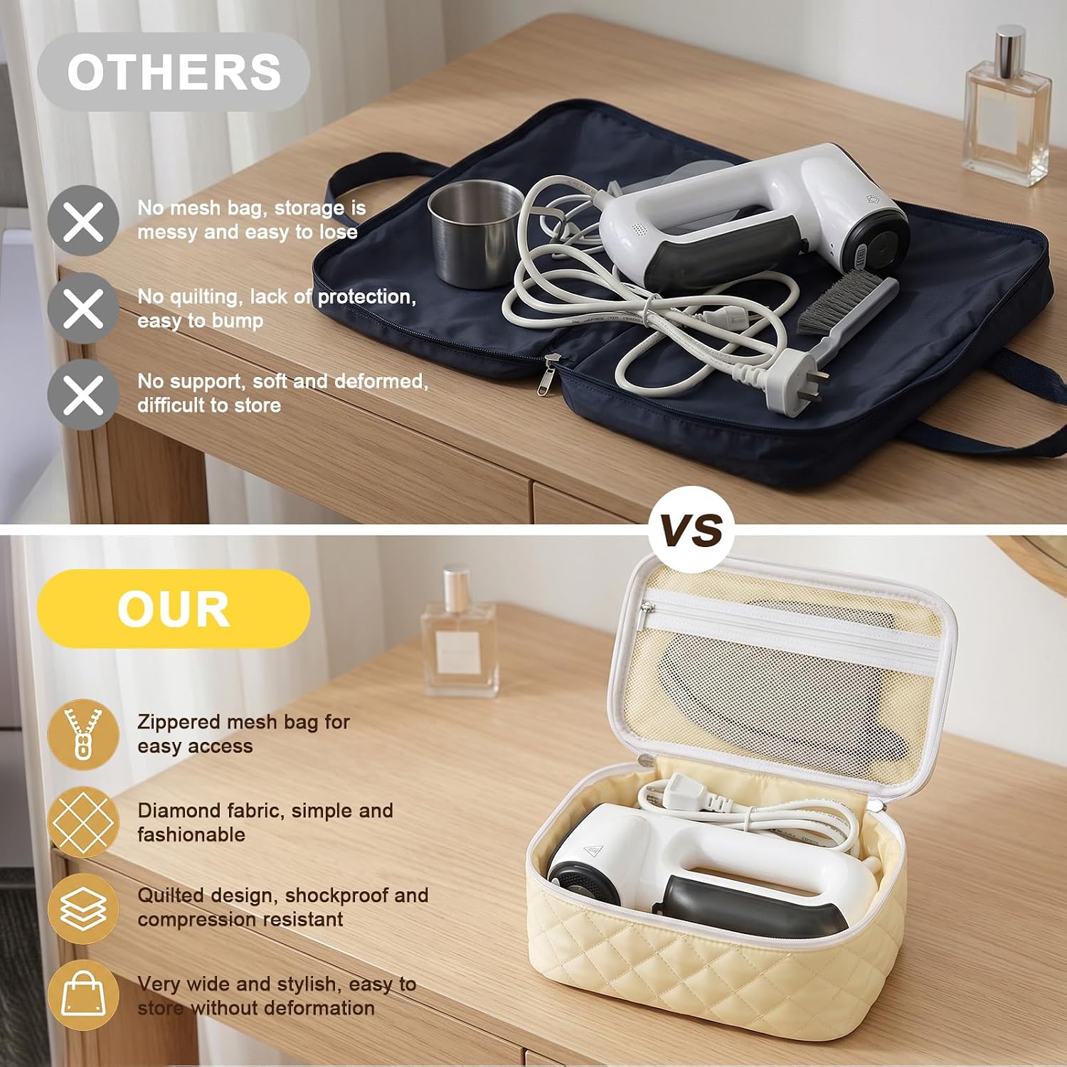 SAIKA Storage Bag for Neakasa Magic 1 Vacuum Steamer, Steamer for Clothes Carrying Case with Zippered Mesh Pocket, Padded Pearl Cotton Lining, Foldable Home Travel Organizer, Bag Only