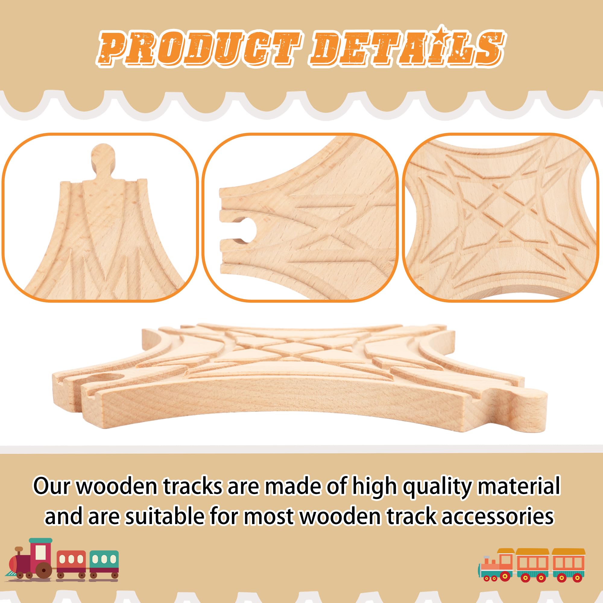 2 Pack Wood Train Track Expansion Accessories Wooden Train Track Multi Way Switch Track for Most Major Toy Trains Railway Table Games - Image 4