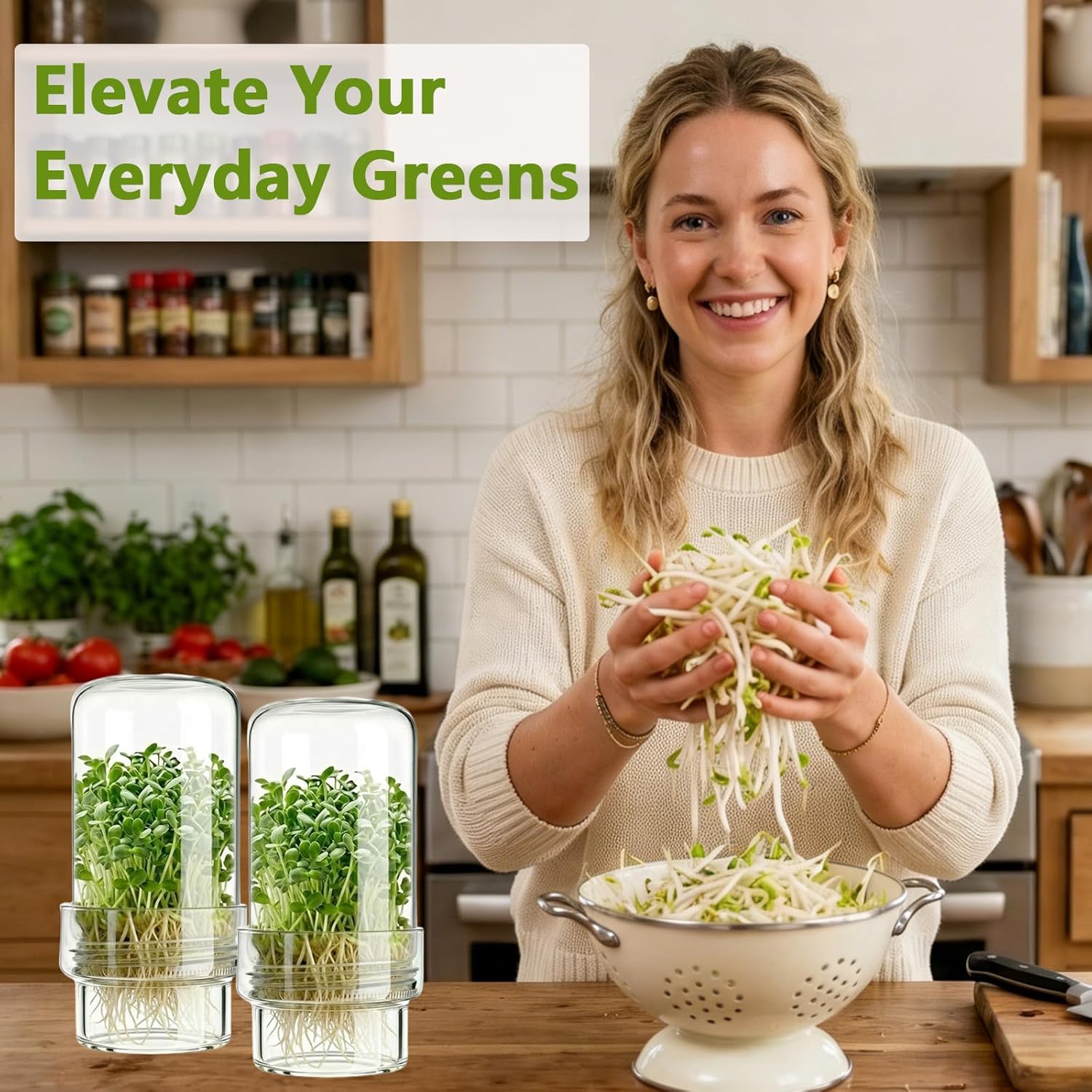 Seed Sprouting Kit 2 Wide Mouth Mason Jars with Stainless Steel Screen Lids & Drip Covers Complete Sprouter Growing Kit for Broccoli, Alfalfa, Mung Beans Home Gardening Gift for Adults & Kids