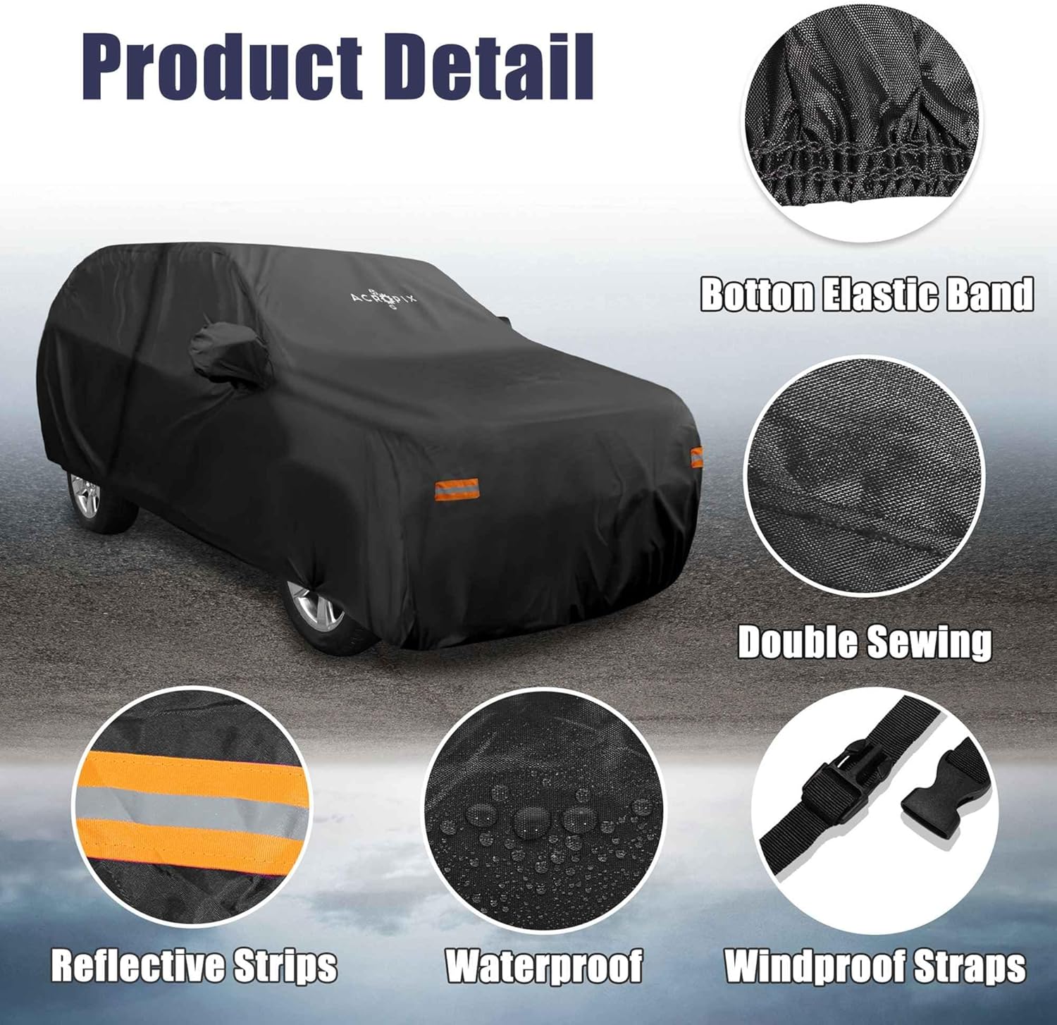 ACROPIX Heavy-Duty Car Cover for Chevrolet Tahoe 4-Door SUV 2007-2020 Waterproof, UV-Resistant All-Weather Protection 190T PU Fabric with Elastic Hem