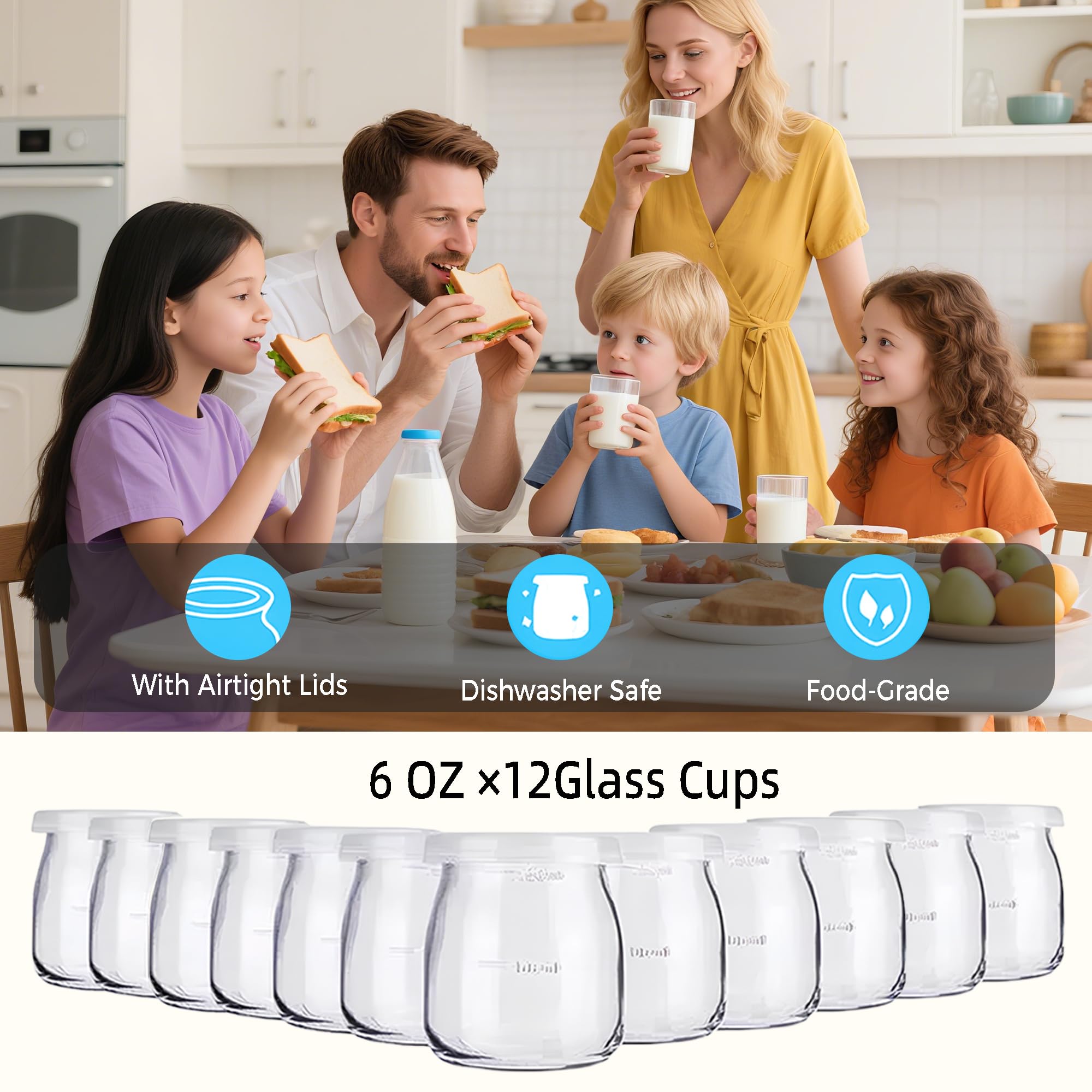 MACTANO Yogurt Maker with Temperature Control, Automatic Yogurt Maker Machine 36 Hours Adjustable Time Probiotic Incubator - 12 Glass Jars