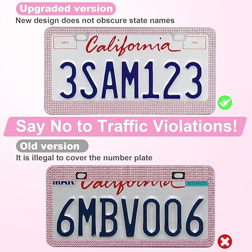 Vista 50 de Paquete de 2 marcos de matrícula brillantes para mujer, accesorios de automóvil con diamantes de imitación brillantes con tapas de cristal con Blanco