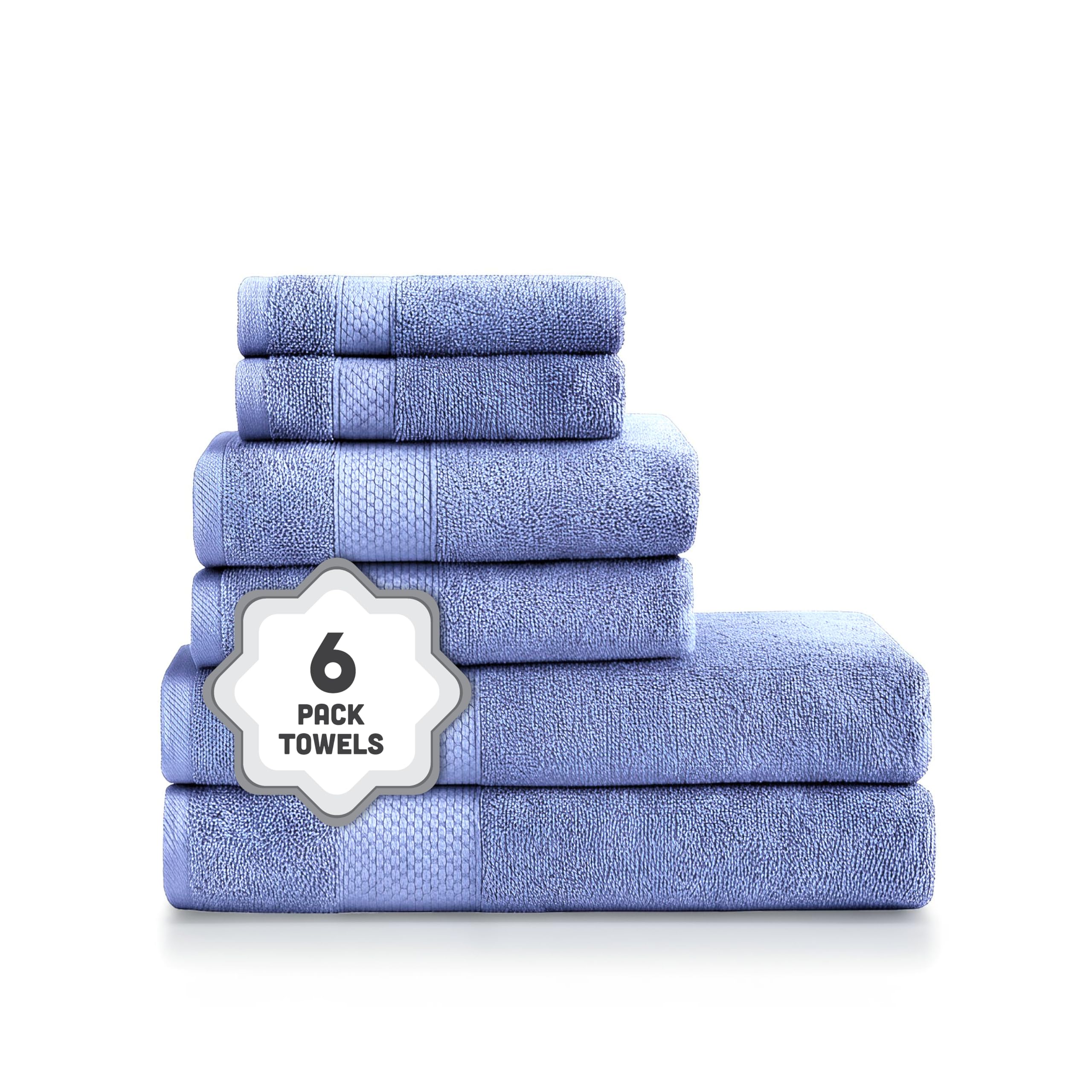 Exporgin TEO HOMELINENS ASSOS Elegant Bathroom Decor Set: Includes Bath Towels, Hand Towels and Face Towels - Perfect Apartment Essentials and Bathroom Accessories. (6 Pieces) (Aegean Blue)