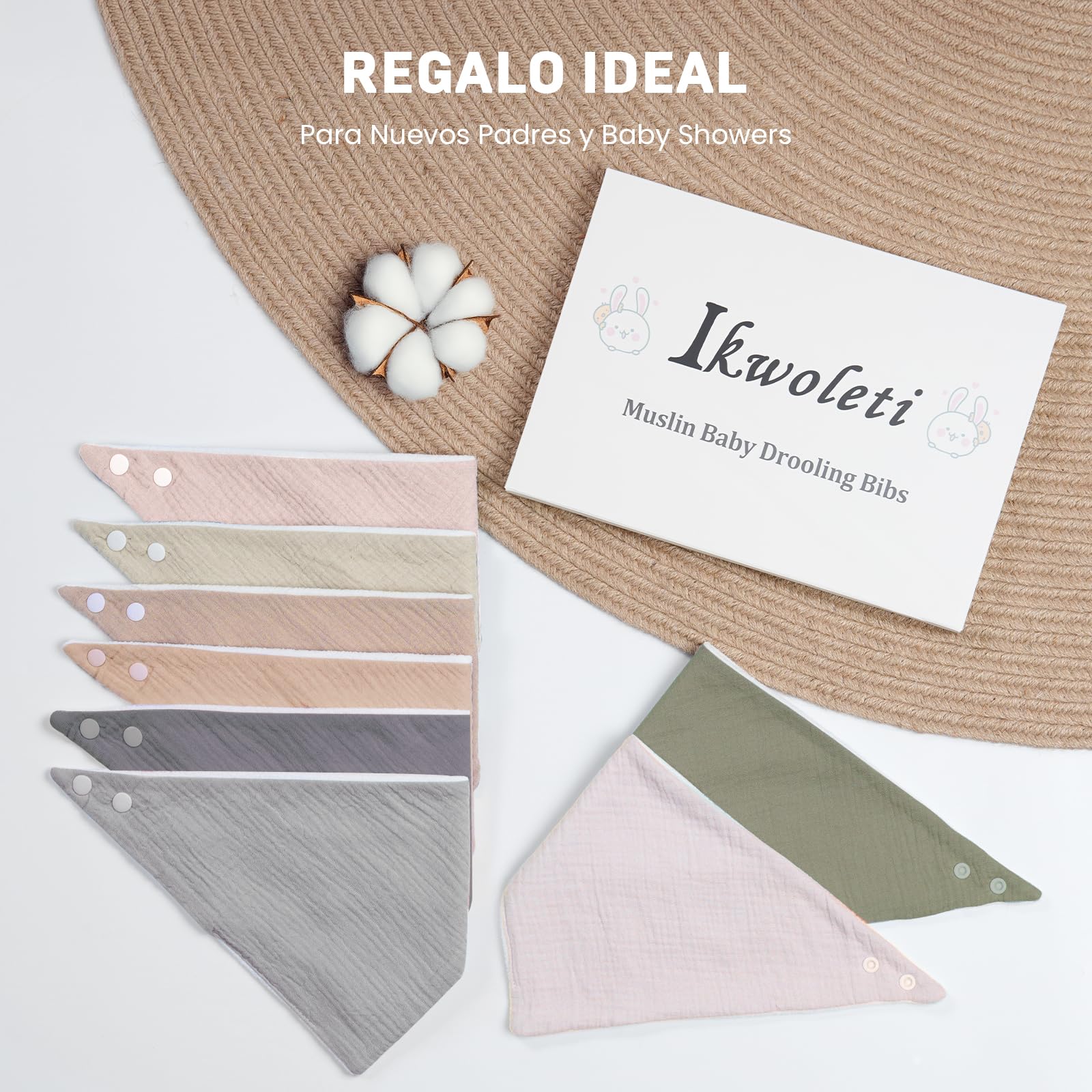 Baberos Bebe Recien Nacido, Bavoirs Bebe Triangulares de Muselina, Baberos Bandana para Bebe Unisex, Altamente Absorbentes, Transpirables y Ajustables, 8 Piezas