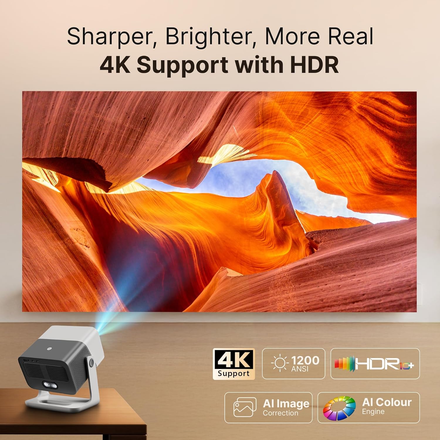 Crossbeats Lumex Vista Projector displaying 4K HDR content