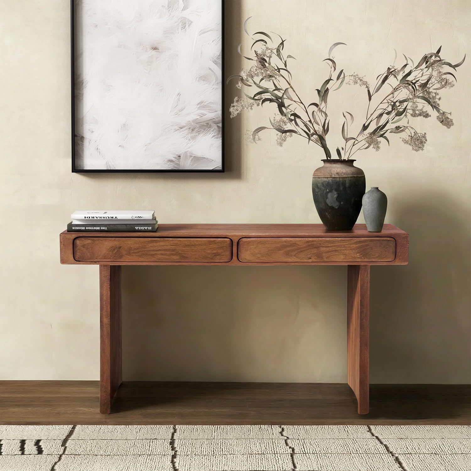 SAFAVIEH Couture Collection - Finley Brown Solid Wood Console Table with 2 Drawers, Modern Home Office Desk (SFV5793A)