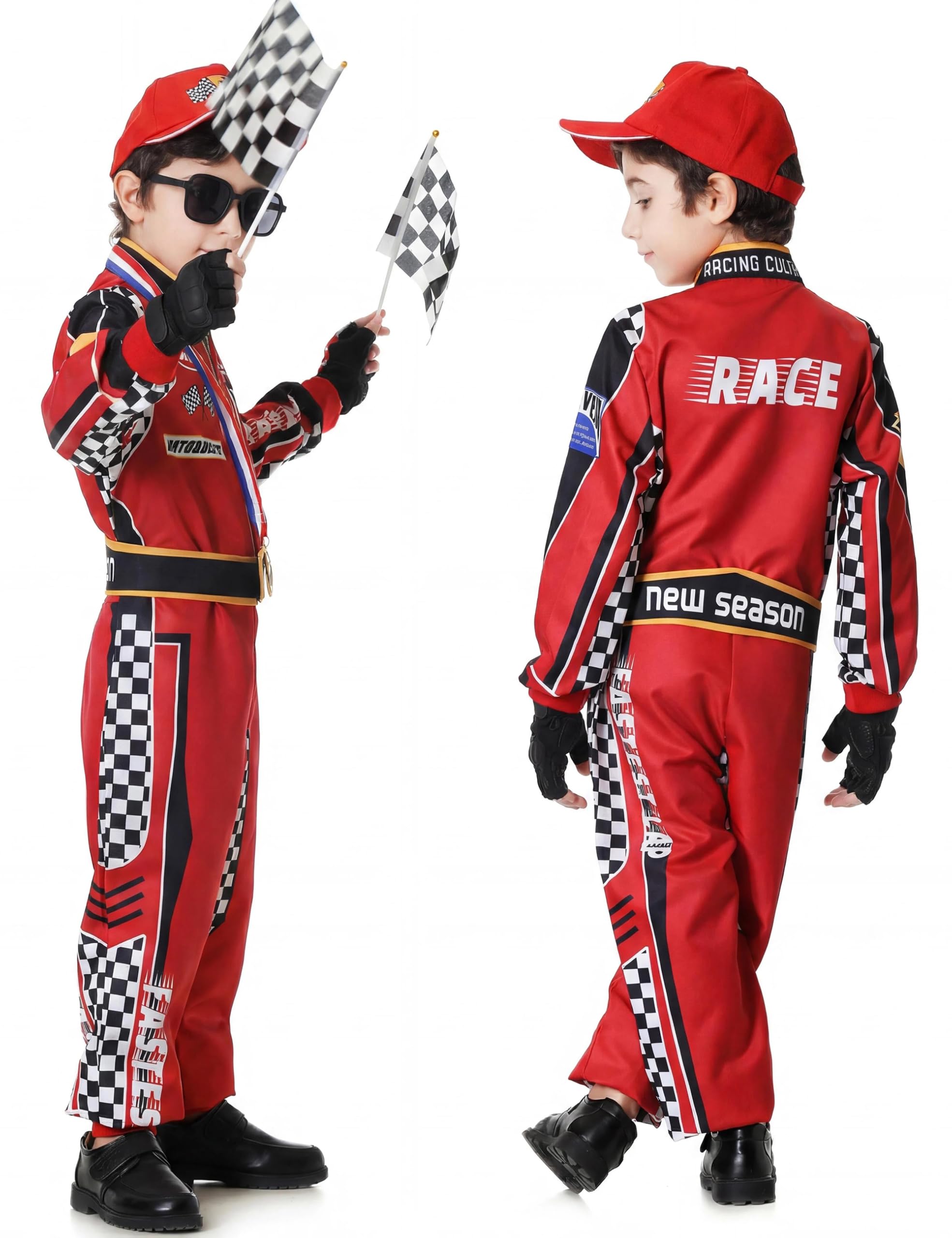 Kostium kierowcy samochodu wyścigowego dla malucha chłopcy dzieci Disfraz de Carro para Niño Racer kombinezon z akcesoriami na Halloween