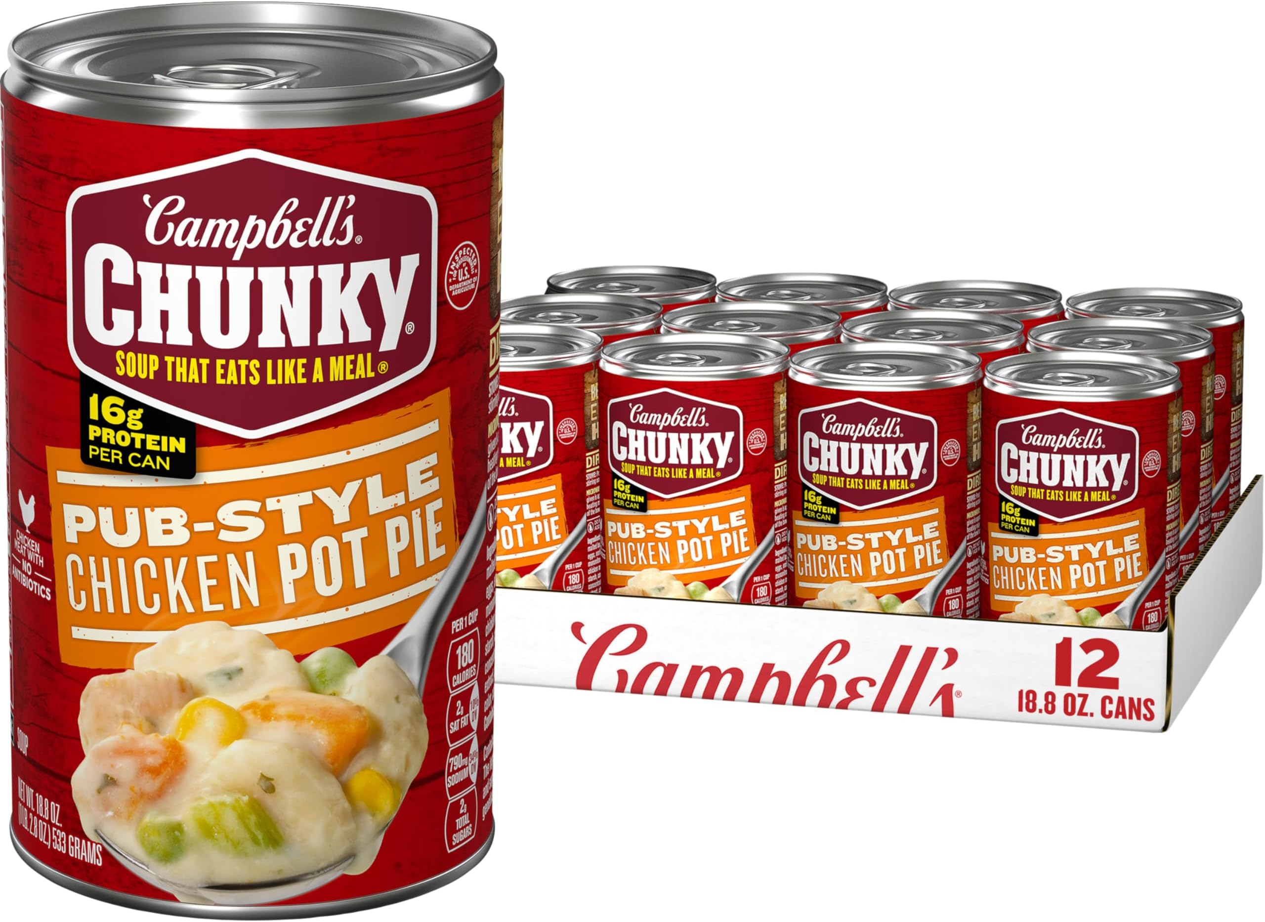 Campbell’s Chunky Soup, Pub-Style Chicken Pot Pie Soup, 18.8 oz Can (Pack of 12)