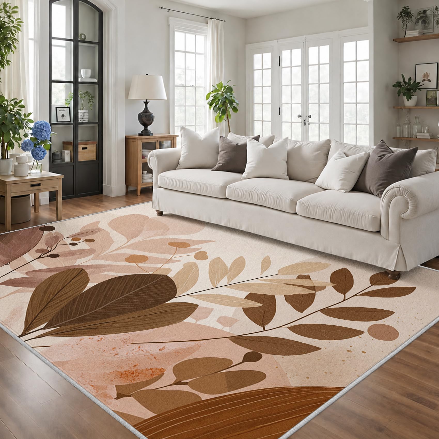 Générique Tapis Salon Milieu du Siècle Rétro 150x210 Grand Tapis Feuilles