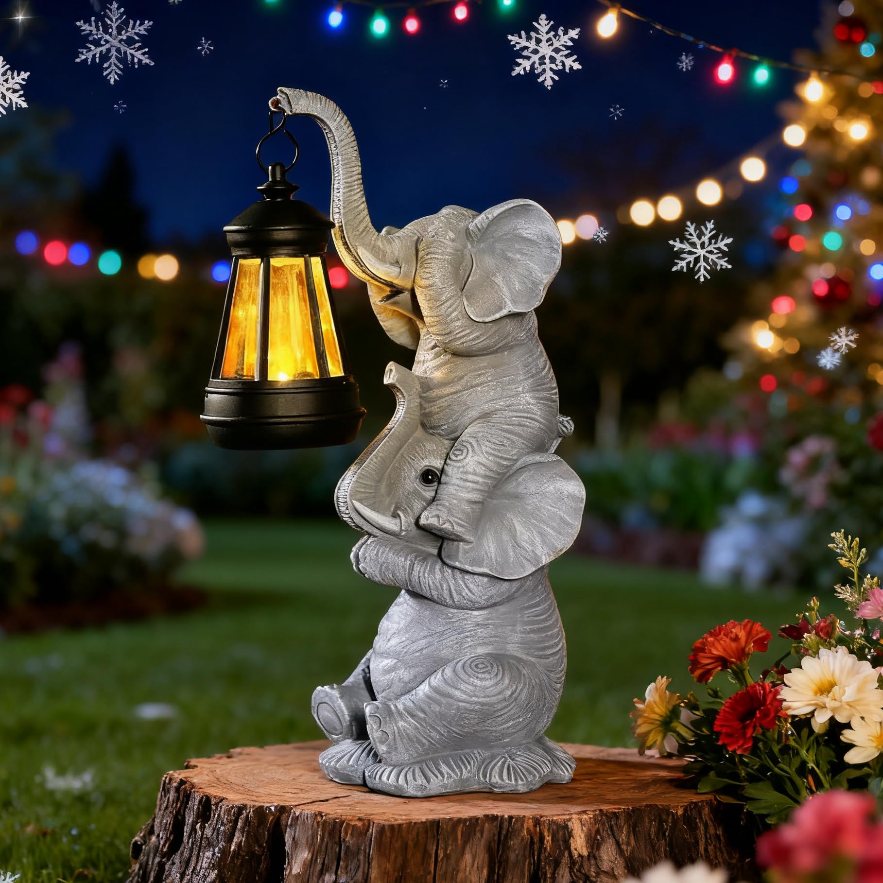 Solar Elephant Garden Statue with LED Lights - Waterproof Outdoor