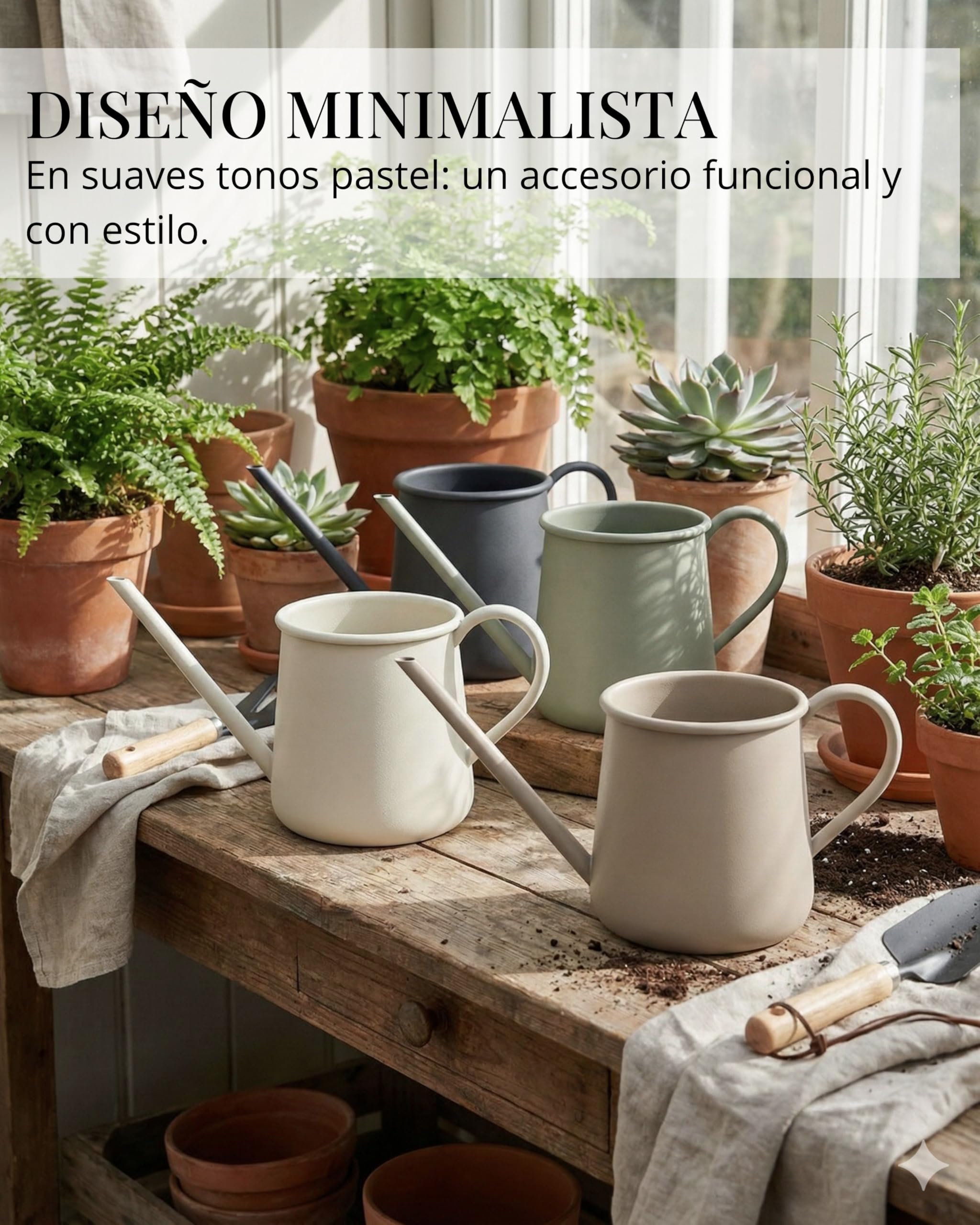 LIVLIG Regadera Pequeña 1 Litro – Metal con Pitorro Largo para Plantas Interior, Bonsai y Suculentas, Acabado Mate, Beige