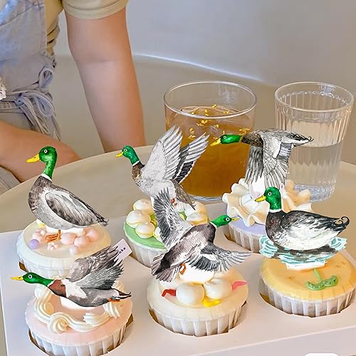 Miniatura 6 de Decoración para cupcakes, 48 piezas de decoración de fiesta de caza de patos, palo, pato, palo, cupcakes, decoración de fiesta de cumpleaños de pato