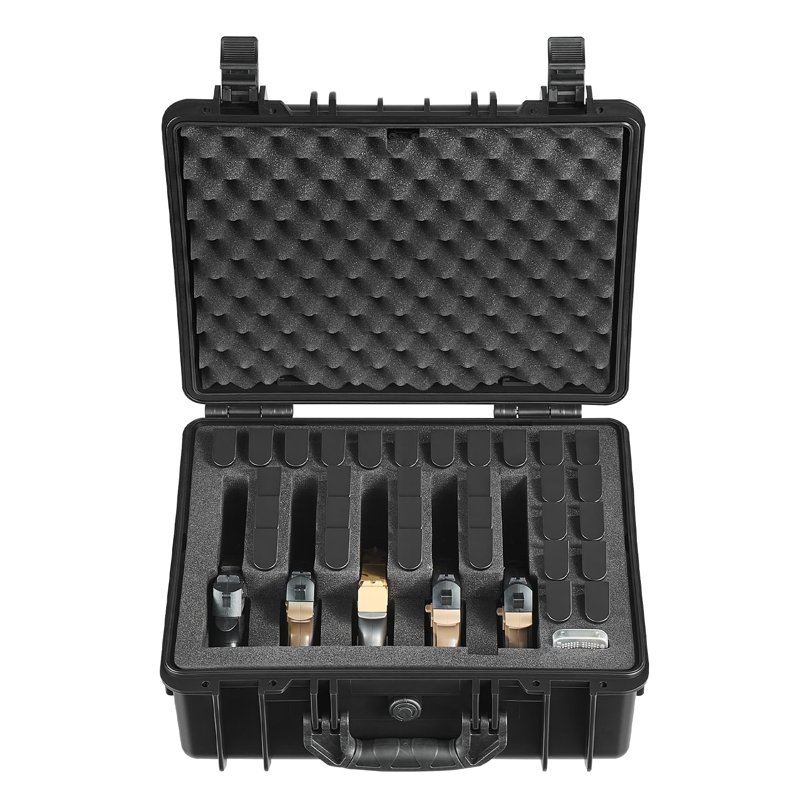 VEVOR Estuche Rígido para Pistola con Revestimiento de Espuma XPE, Funda para 5 Pistolas, Resistente al Agua y Polvo con Interior Personalizable y Asa 475 x 415 x 215 mm, Negro, Cumple con la TSA