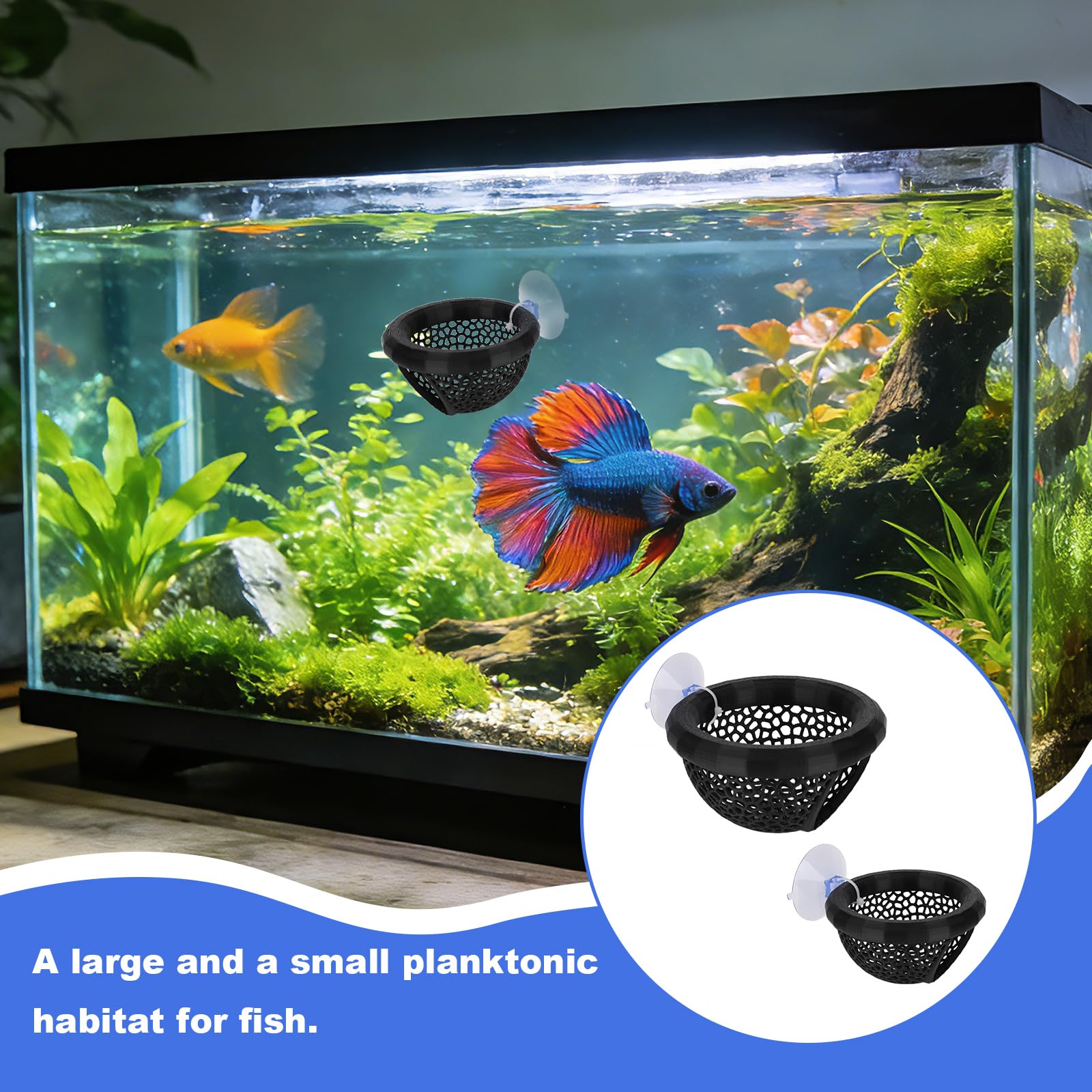 Galleggiante Betta Amaca & Gambero Caverna 3D Stampato Acquario Decor con Ventose Fascetta Cavo