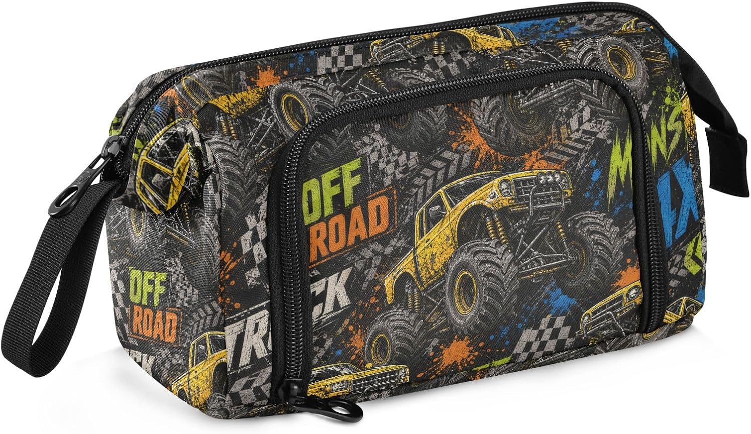 Monster Truck Car Print Pencil Case Pouch Big Capacity Pencil Bag Box Organizer Pen Case with Handle Stationery Organizer for Boys Girls Kids Women School College