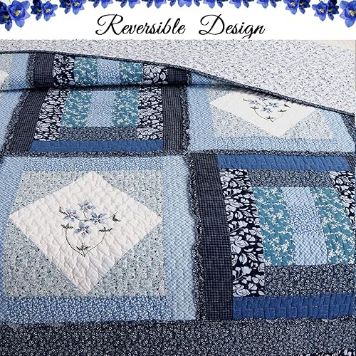 Vista 33 de Cozy Line Home Fashions Juego de ropa de cama reversible de 100% algodón, diseño de retazos florales, vintage, estilo casa de campo, colcha