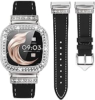 Vista 21 de Correa de reloj de cuero compatible con Fitbit Sense 2/Fitbit Versa 4 correas para mujer, correa de cuero elegante con hebilla de metal de diamantes