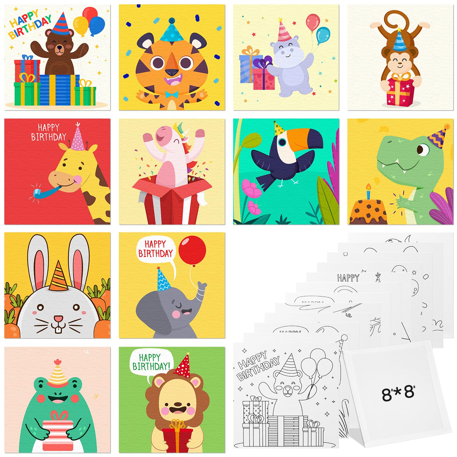 ChilArt 12 Libros Para Colorear Para Niños, ideal para dibujo de niños, actividades artísticas en la escuela o el hogar,8 x 8 Pulgadas,Niños y Principiantes(Animales)