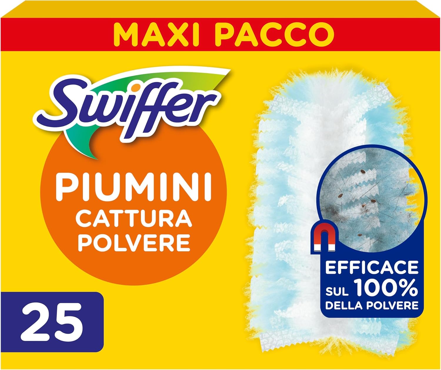 Swiffer Duster Ricariche Piumino Catturapolvere, Cattura E Blocca 3 volte Più Polvere E Peli/Capelli rispetto al Piumino Tradizionale, Con Profumo Ambi Pur, 25 Pezzi, Maxi Pacco