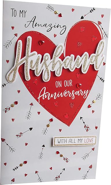 Anniversary Greetings Card for Husband Large Card 17 x 30 cm Hearts Glitter to My Amazing Husband with All My Love
