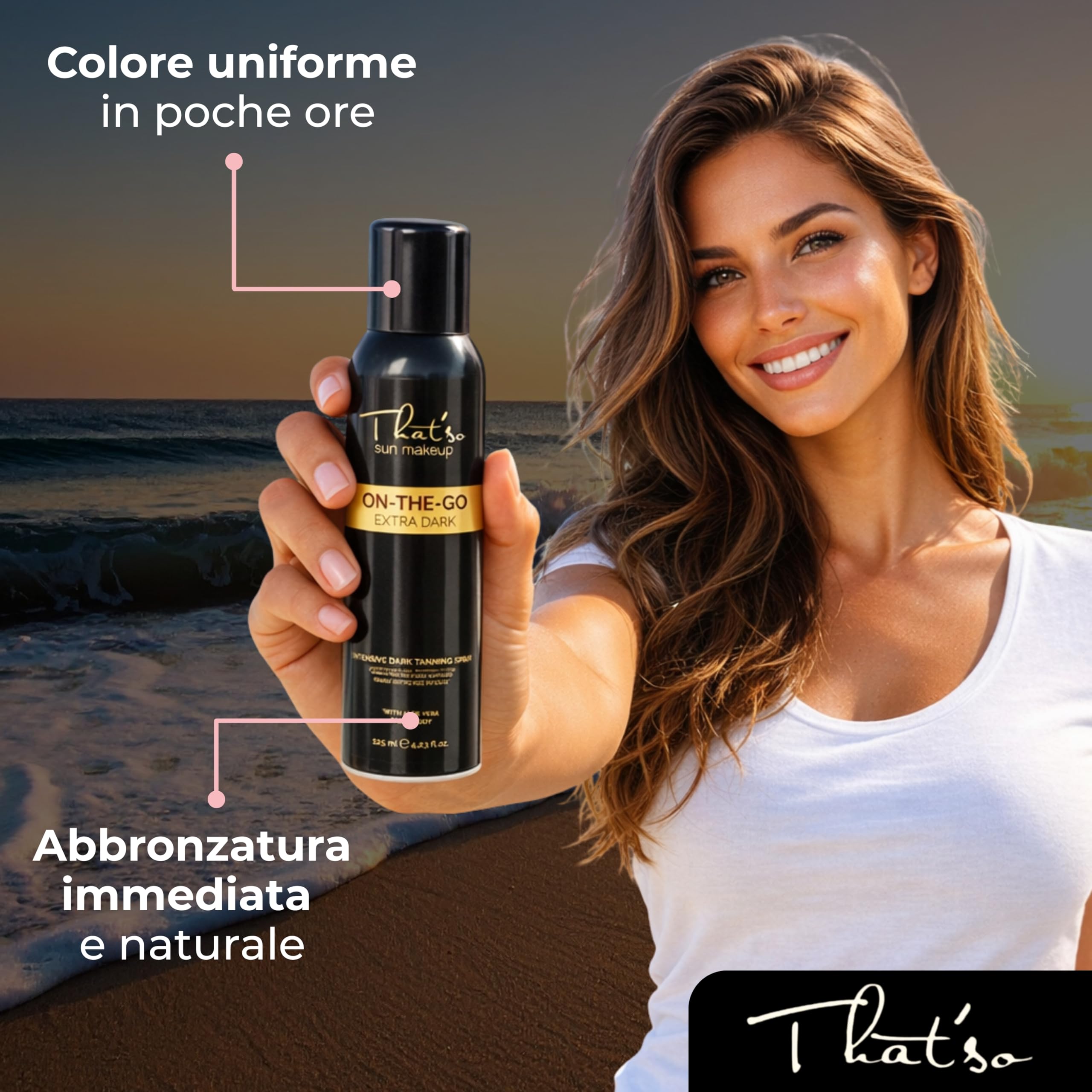On The Go Extra Dark Spray Autoabbronzante Viso e Corpo 125ml Abbronzatura Istantanea Naturale Bronzea Pigmento Naturale Bronzo Dorato Formula Anti-Aging con Aloe Vera Migliora Elasticità della Pelle