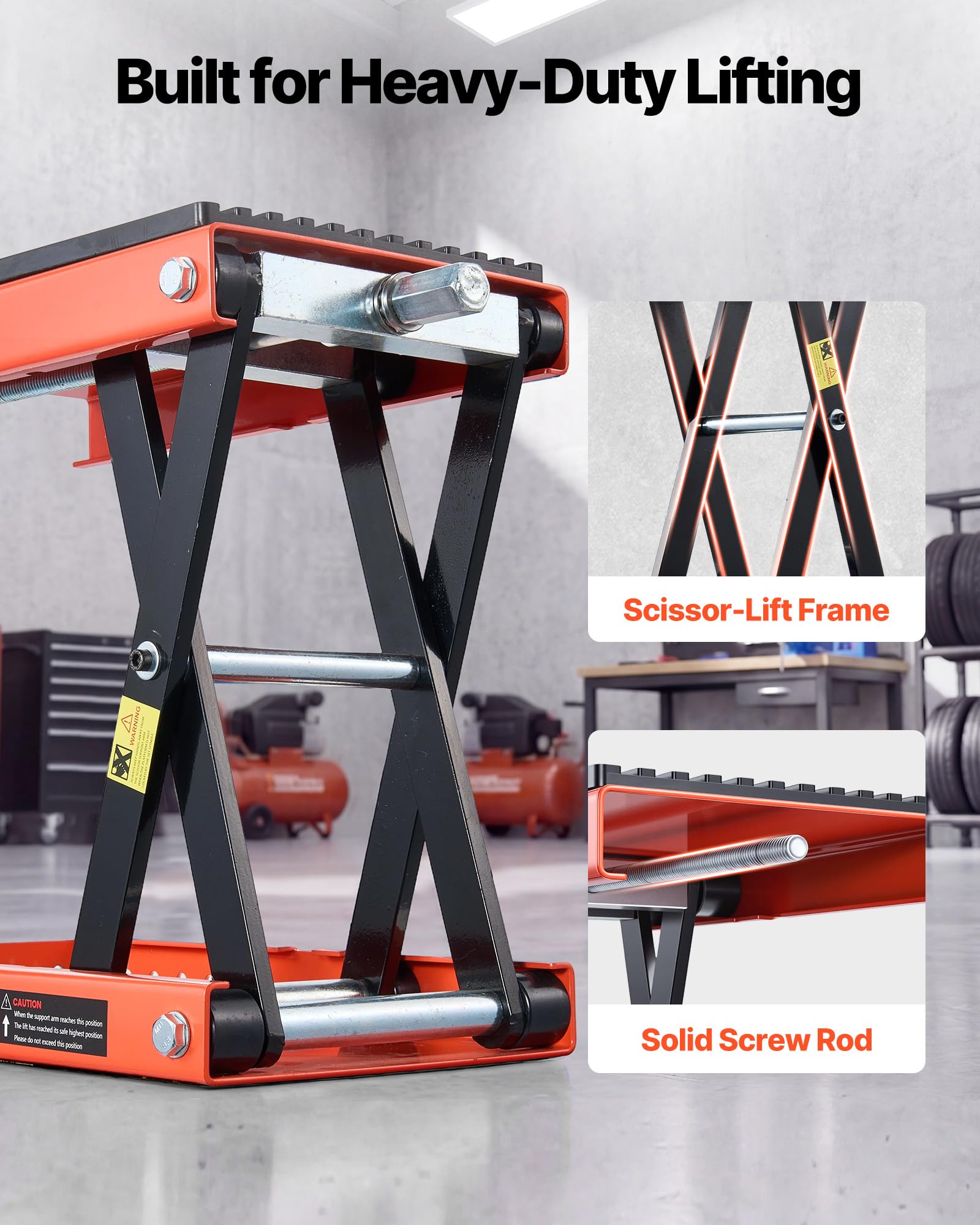 VEVOR Martinetto a Forbice per Moto, Piattaforma di Sollevamento Compatta Carico Max 680 kg, Escursione di Sollevamento 10,5-35 cm per Manutenzione Moto da Officina Garage, Sollevatore in Acciaio