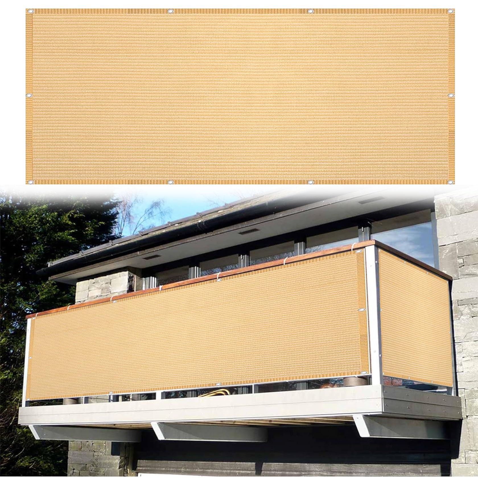 GLDYTVF Customizable 85x240cm Balcony Privacy Fence Screen Anti Peeping UV Resistant Shade Net for Backyard Deck Sand Yellow Balustrade Posts Protection