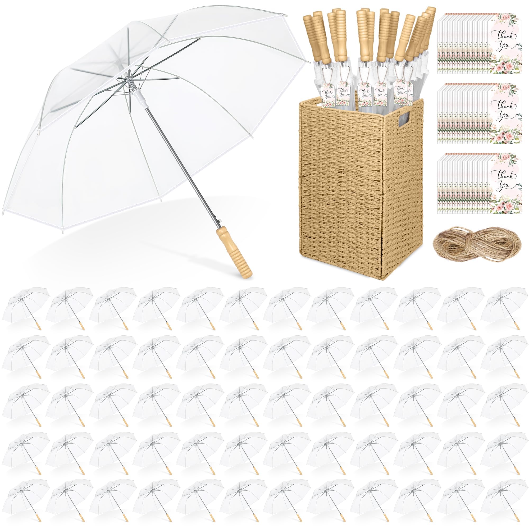 Photo 1 of Aodaer 60 Pack Clear Wedding Umbrella Bulk with Foldable Storage Box Transparent Auto Open Foldable Umbrellas Windproof Travel Umbrella for Outdoor Activities, Wedding Anniversary Photography