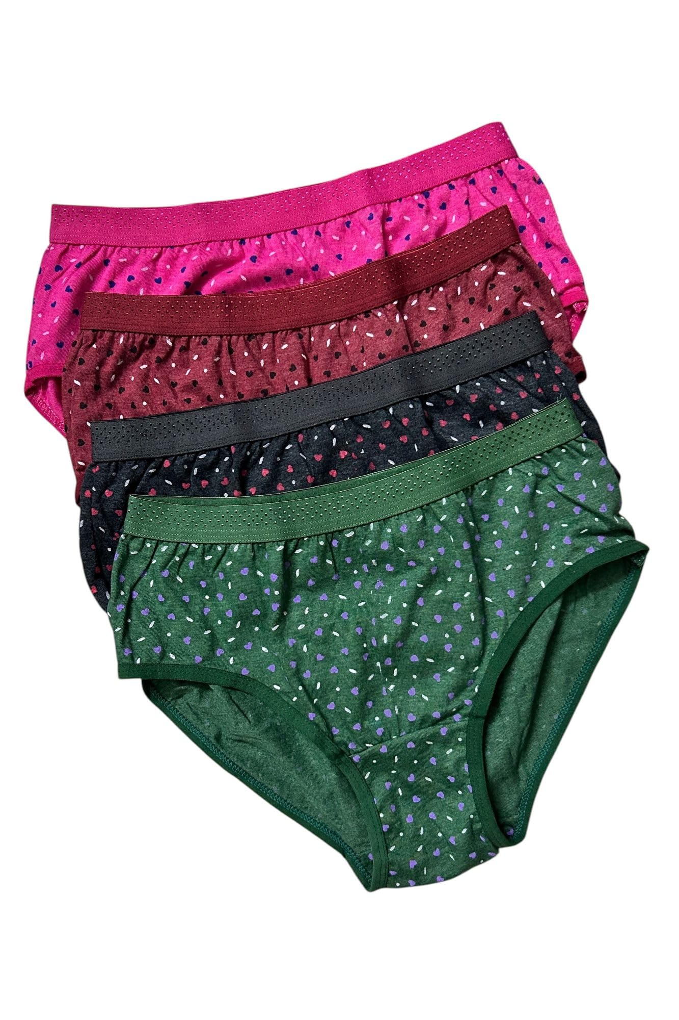 Combo Pack of 4 Women's Cotton Hipster Panties – Floral Prints, Assorted Colours, Elastic Waist, Size-S to 2XL