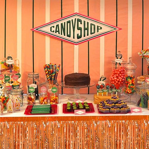 Miniatura 23 de Paquete de 6 faldas de mesa con flecos metálicos azules de 29 x 108 pulgadas para decoración de fiesta de oropel con flecos, cortinas de guirnalda