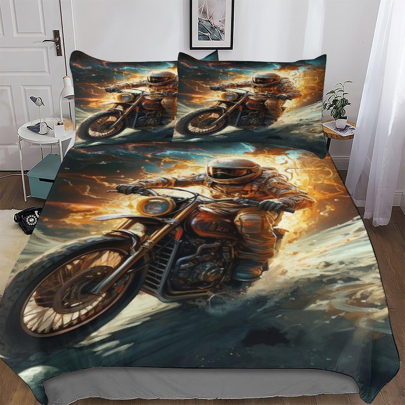 Parure de Lit Moto Racing pour Chambre Enfant et Adulte Romantique