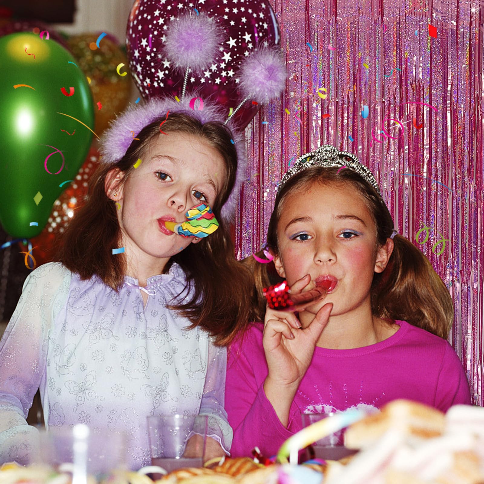 Cortina de oropel para fiesta, telón de fondo rosa, decoraciones de fiesta de cumpleaños, 10 paquetes de cortinas de flecos de aluminio con purpurina, decoración de fiesta, serpentinas, cabina de