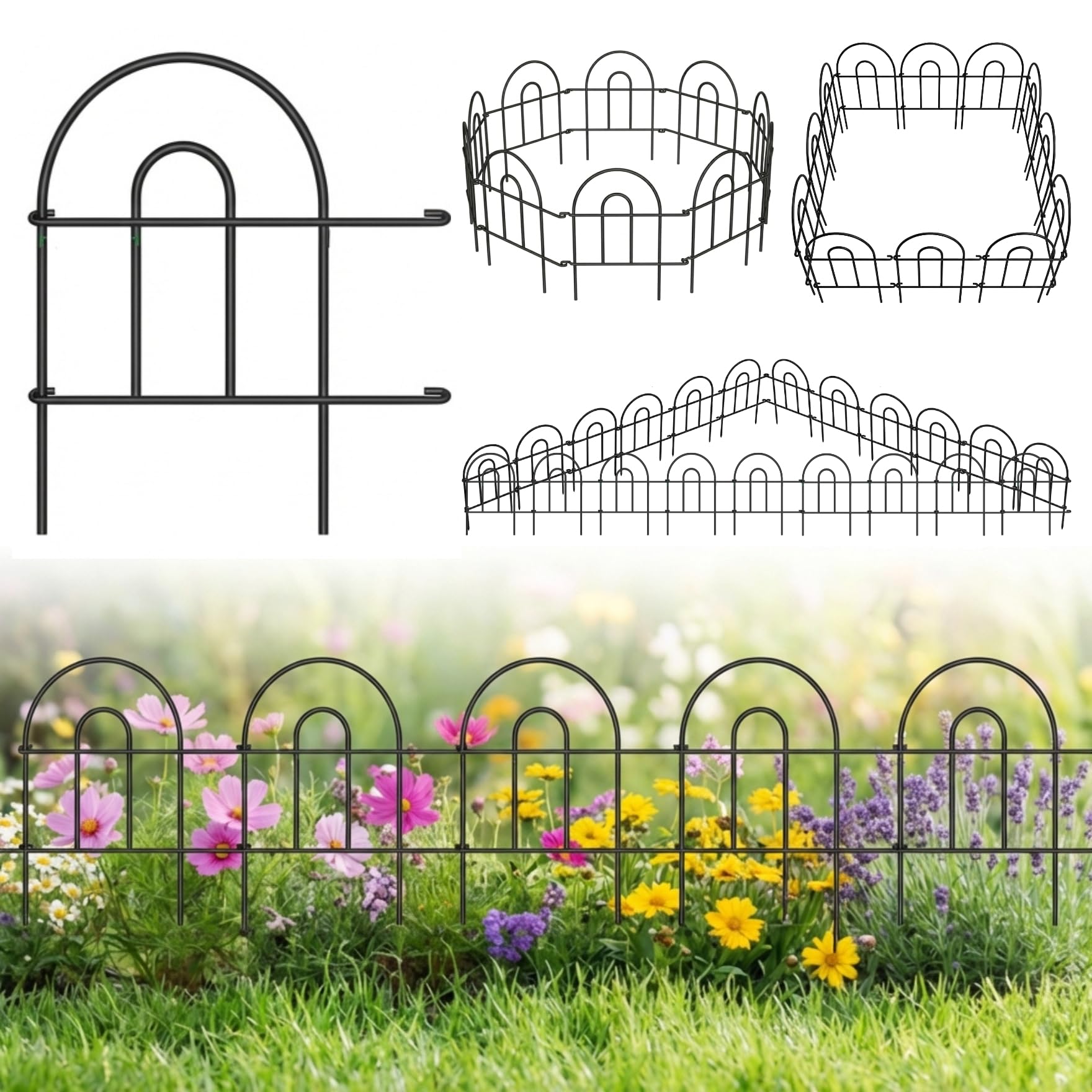 ecofynd 10 Pack Decorative Garden Fence 1.5ft(H) X 10.8ft(L), Rustproof Metal Wire Fencing Flower Bed Animal Barrier, Landscape Patio Yard Folding Panel Border Edge Section for Dog Outdoor, GF9-image-35