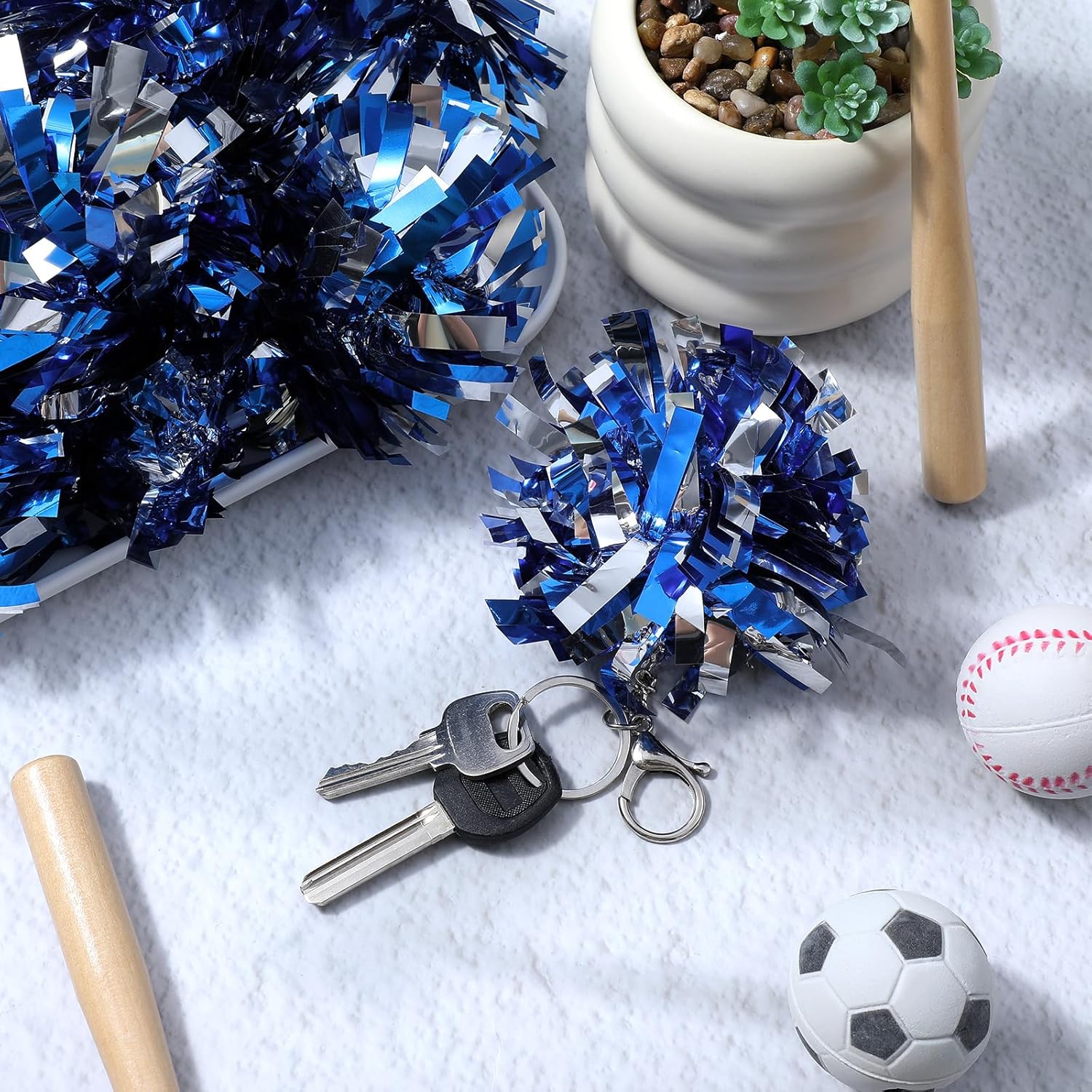 24Pcs Cheer Pom Pom Keychain for Cheerleader Gifts, Cute Cheerleading Keyring Charm Foil with Keychain Hooks, Perfect for Cheerleading Pins, Competition Awards & Backpack Charms - Image 5