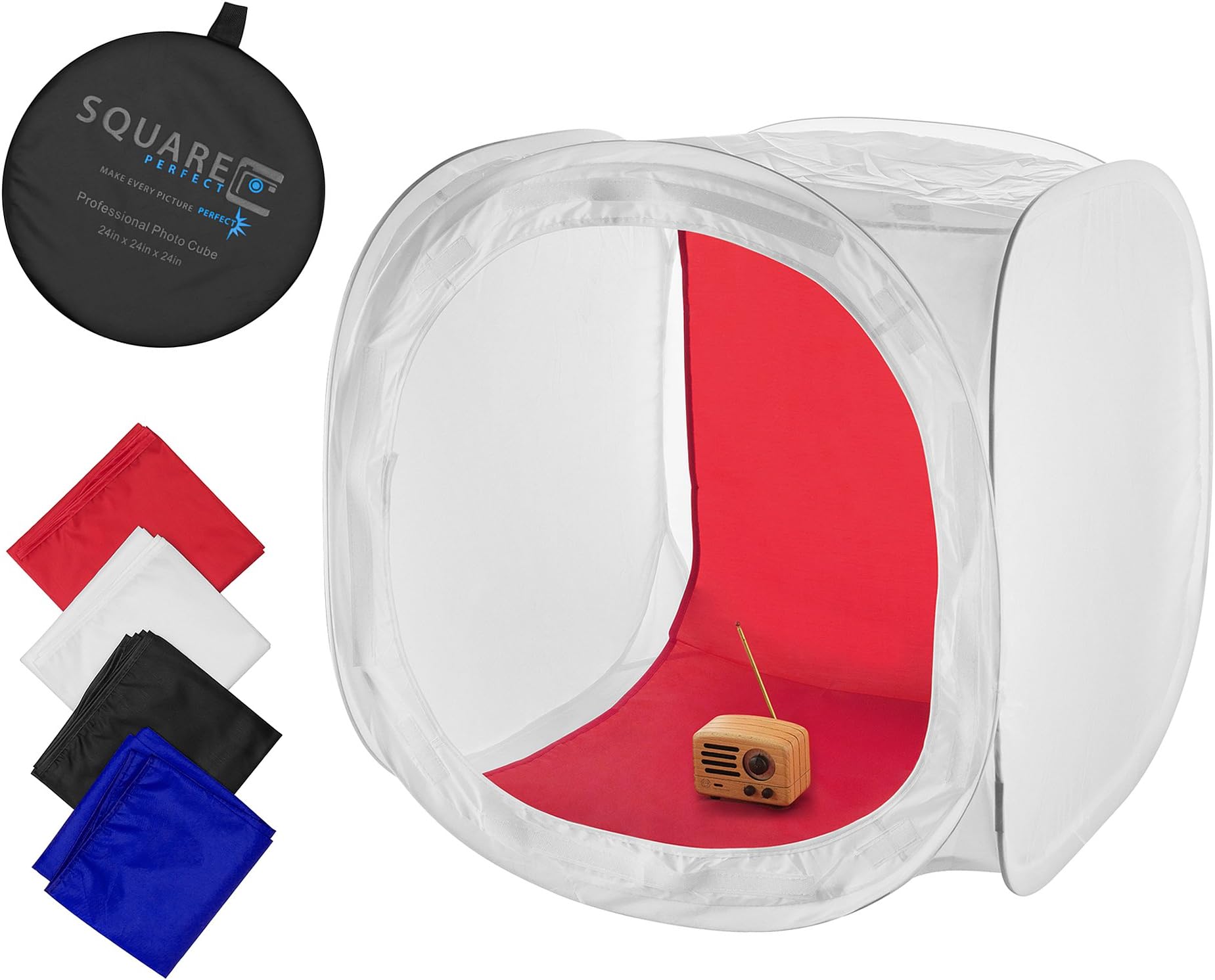 Square Perfect 24 Inch Classic Photography Light Tent - Softbox w/ 4 Backgrounds