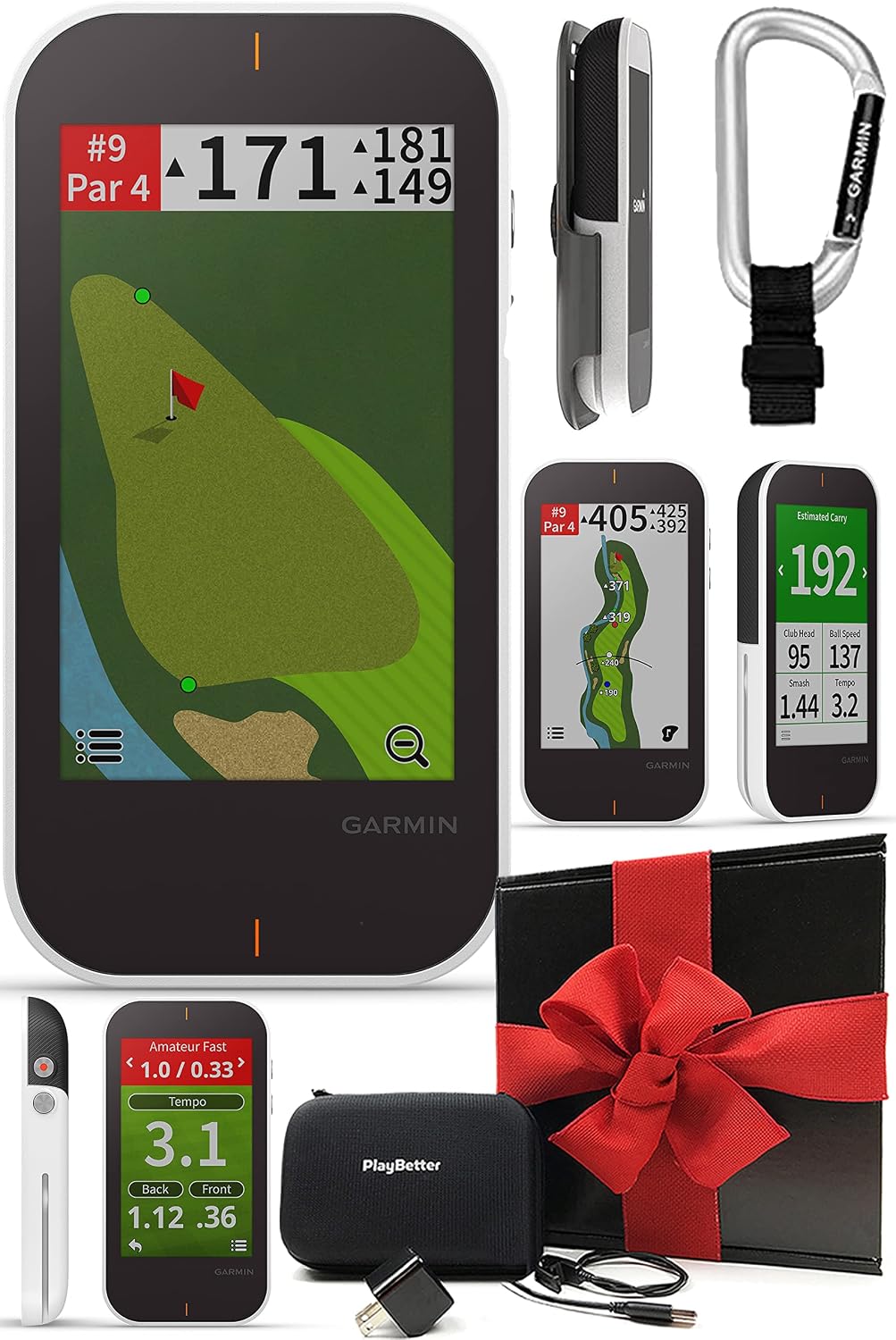 Garmin Approach G80 Handheld Golf GPS + Launch Monitor Radar Gift Box Bundle | PlayBetter Wall Adapter, Cart/Trolley Mount, Carabiner Clip & Hard Case | 41,000 Courses, PinPointer | 010-01914-00