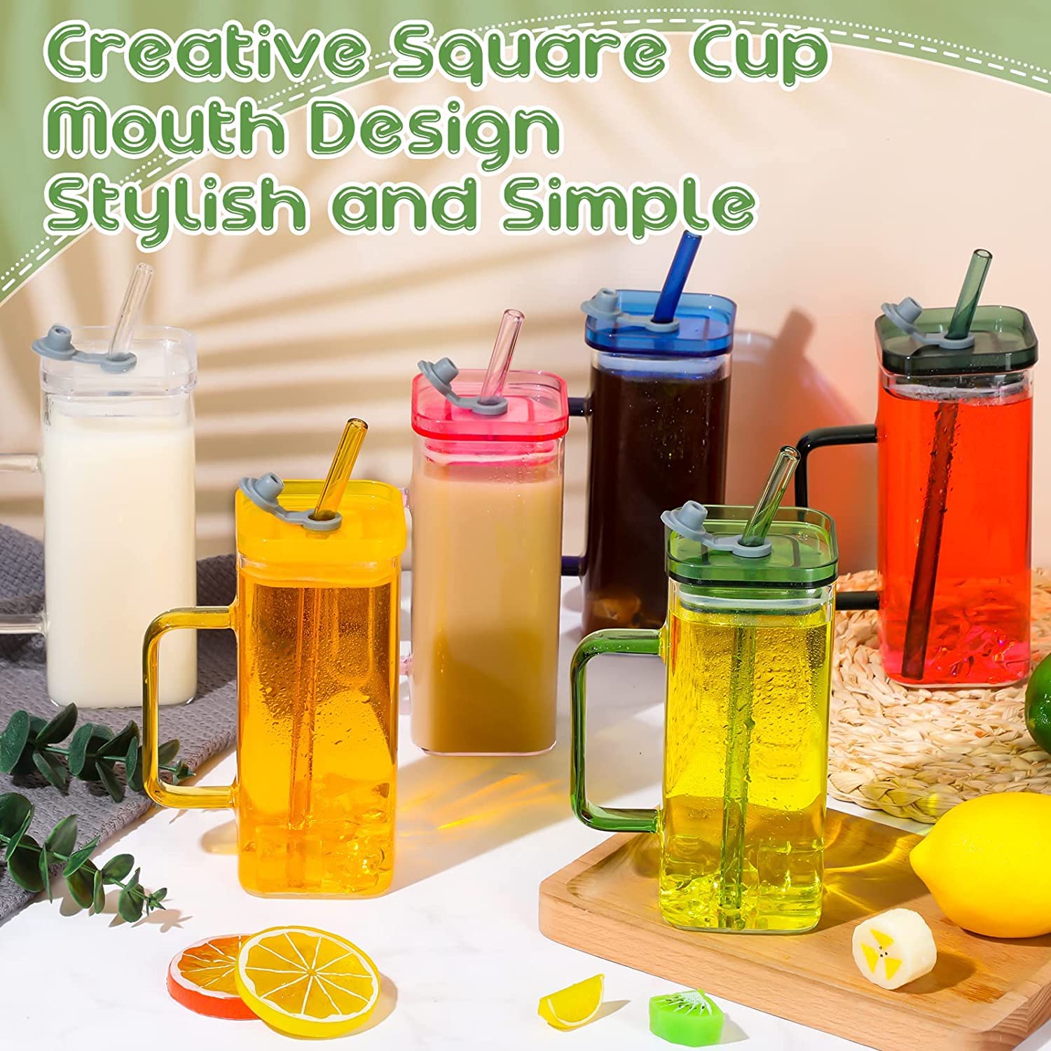 KELVEE Square Glass Cups - Iced Coffee Mugs (Set of 6) -5