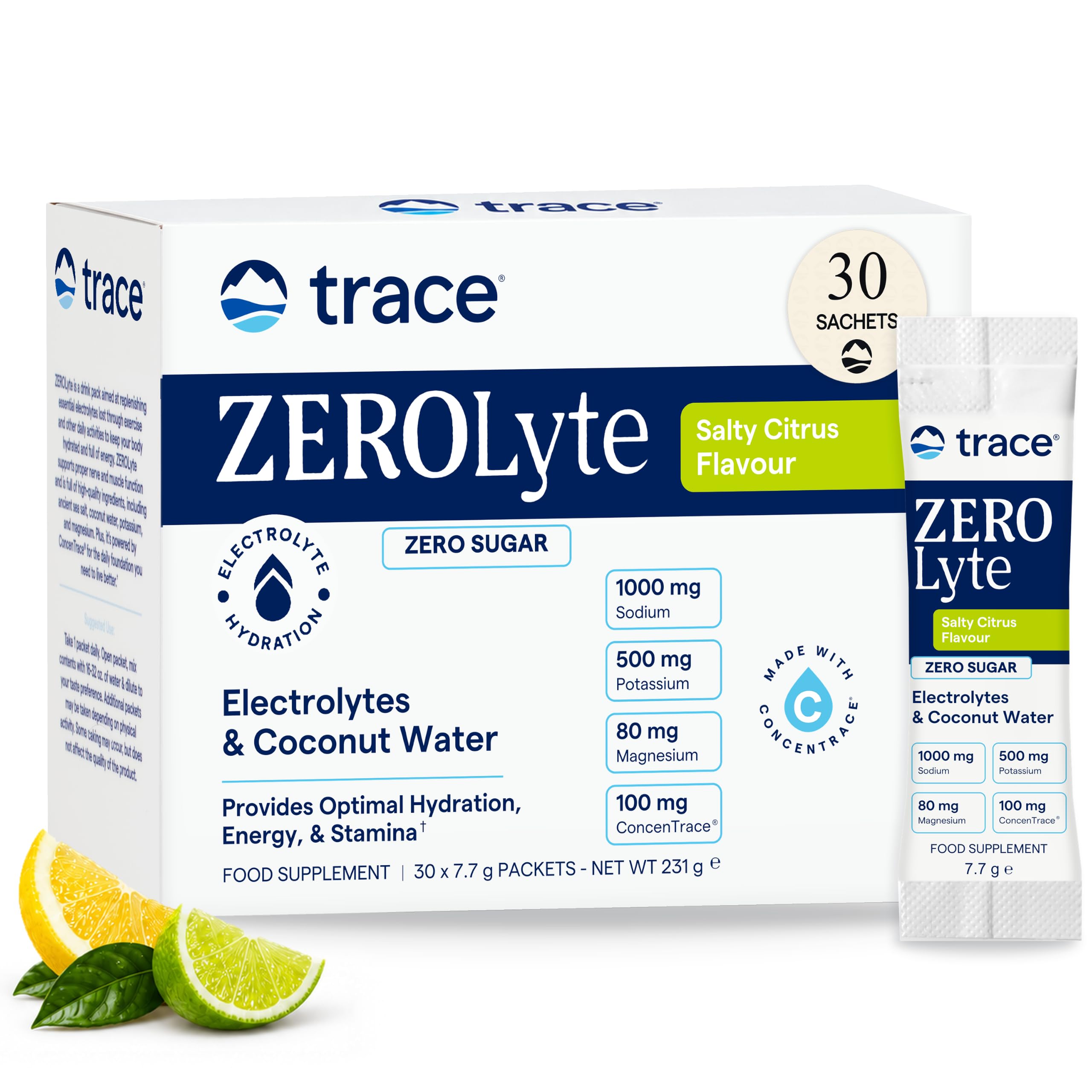 Trace Minerals ZeroLyte Electrolyte Sachets & Hydration Powder, Zero Sugar