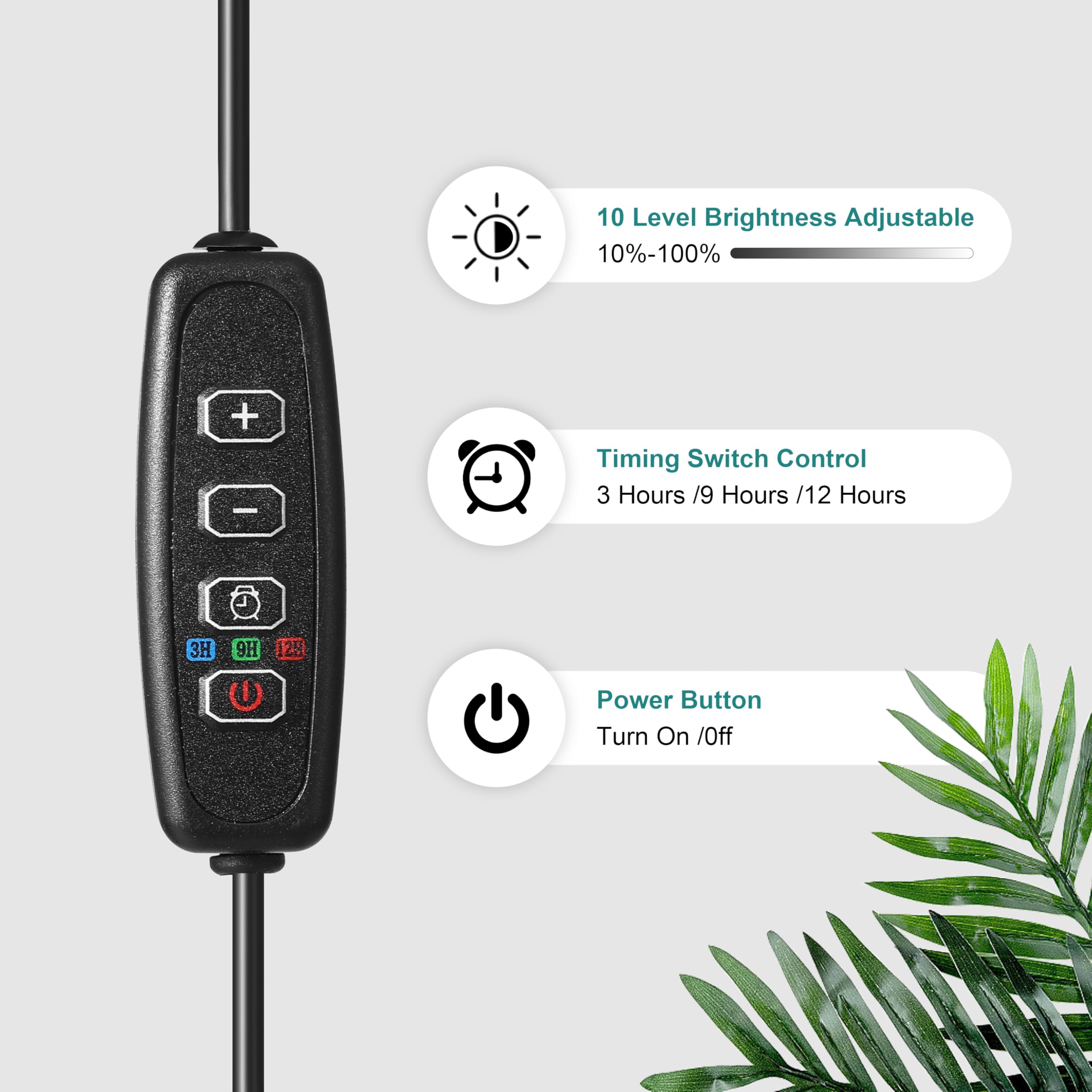 Lámpara LED de espectro completo para plantas de interior, temporizador de 3/9/12 h, 10 niveles de intensidad regulable, altura ajustable, 3000 K para plantas altas, grandes y pequeñas