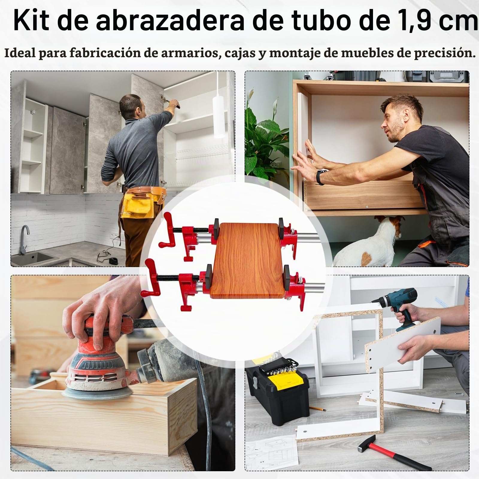 Juego De 6 Abrazaderas Para Tubos De 3/4", 4 Abrazaderas De Liberación Rápida Con 2 Tubos De Acero De 60 cm Juego De Abrazaderas Para Madera Abrazaderas Para Mangueras Para Carpintería