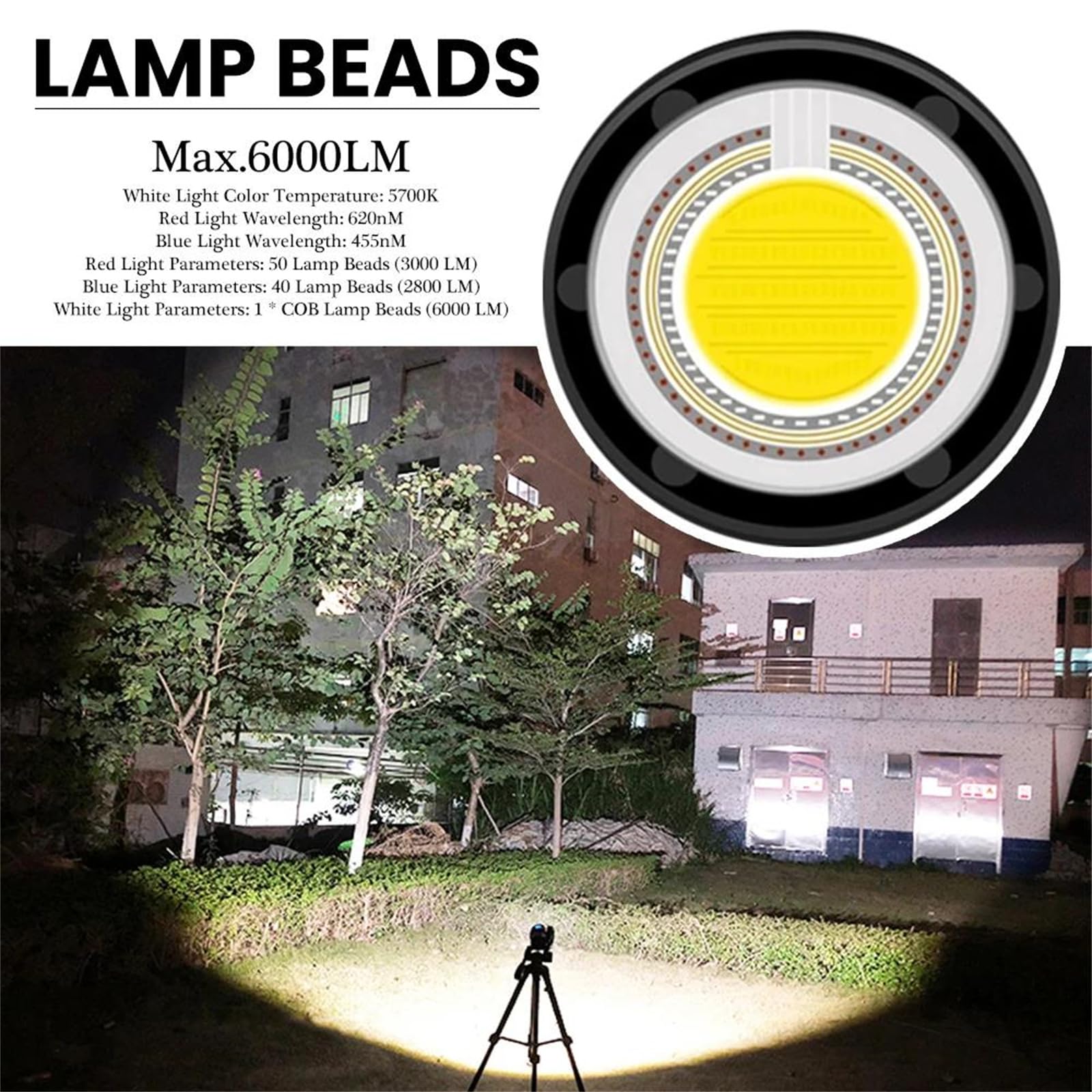Luce Subacquea, Luce Fotografica Subacquea Professionale 10000LM 50W COB Lampada Perline Torcia Elettrica IPX8 Immersione Impermeabile per Sport Sottomarini Professionali
