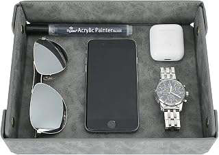 CASIRENA Faux Leather Valet Tray Organizer for Men - Catch-All Tray for Entryway Table Key, Wallet, Watch, Coin Change, Phone, Dresser EDC Dump Jewelry, Bedside Nightstand Desk-top Catchall Tray