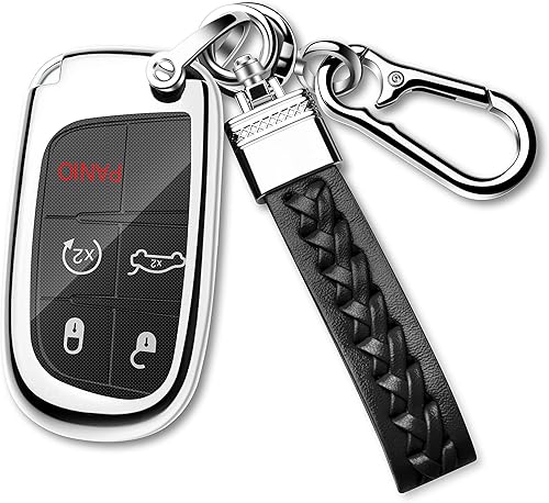 Funda para llavero Dodge Charger, Challenger, Dart Journey Durango Grand Caravan Smart Premium Soft TPU Dodge Key Case Cover 345 Botón (Plata)